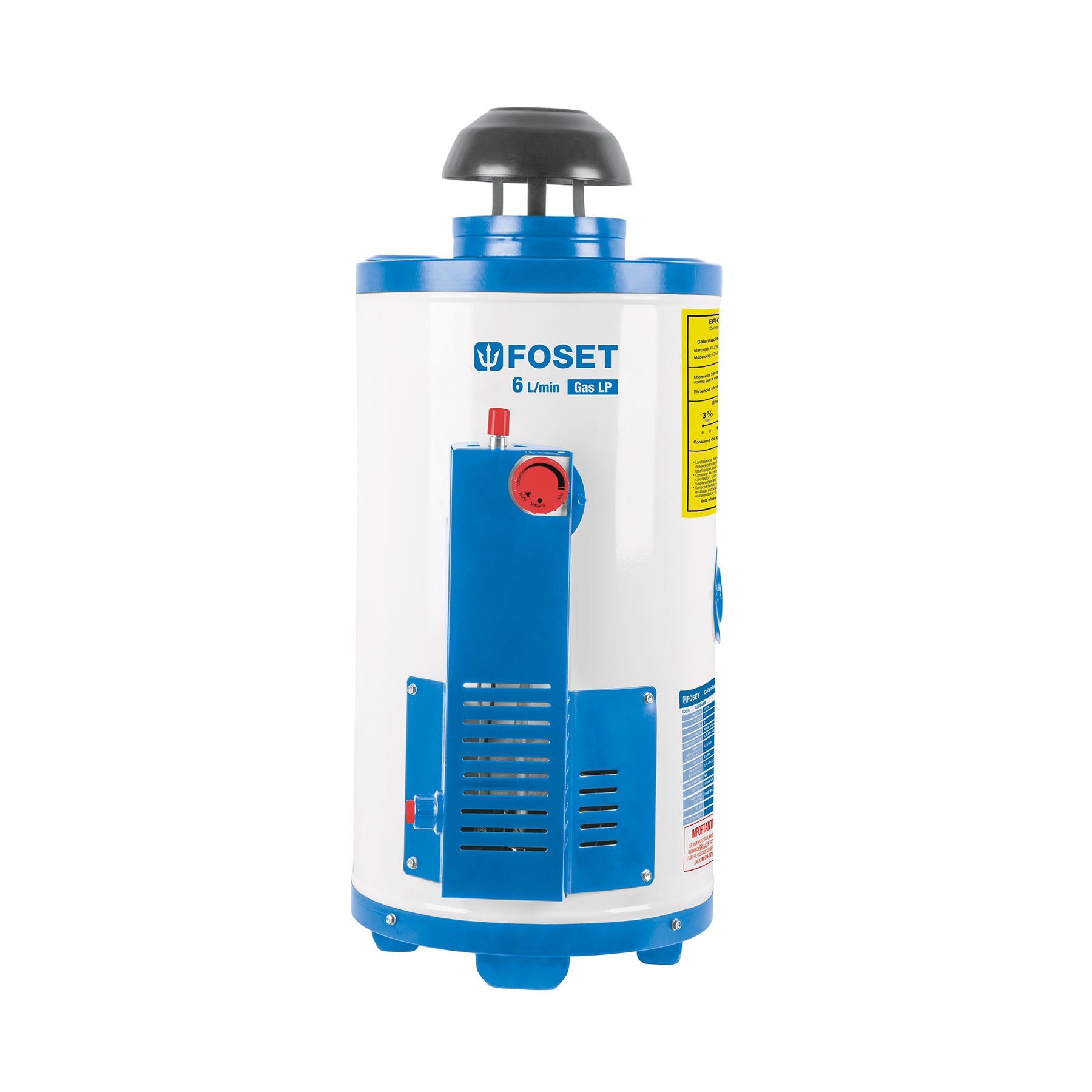 Calentador de paso, rápida recup, 6L, 1 serv, gas LP, FOSET. Modelo: CALE-6PA