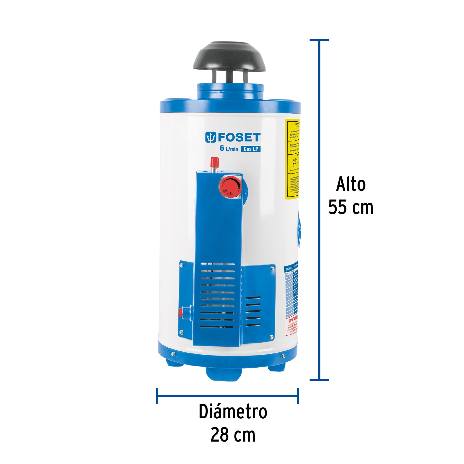 Calentador de paso, rápida recup, 6L, 1 serv, gas LP, FOSET. Modelo: CALE-6PA
