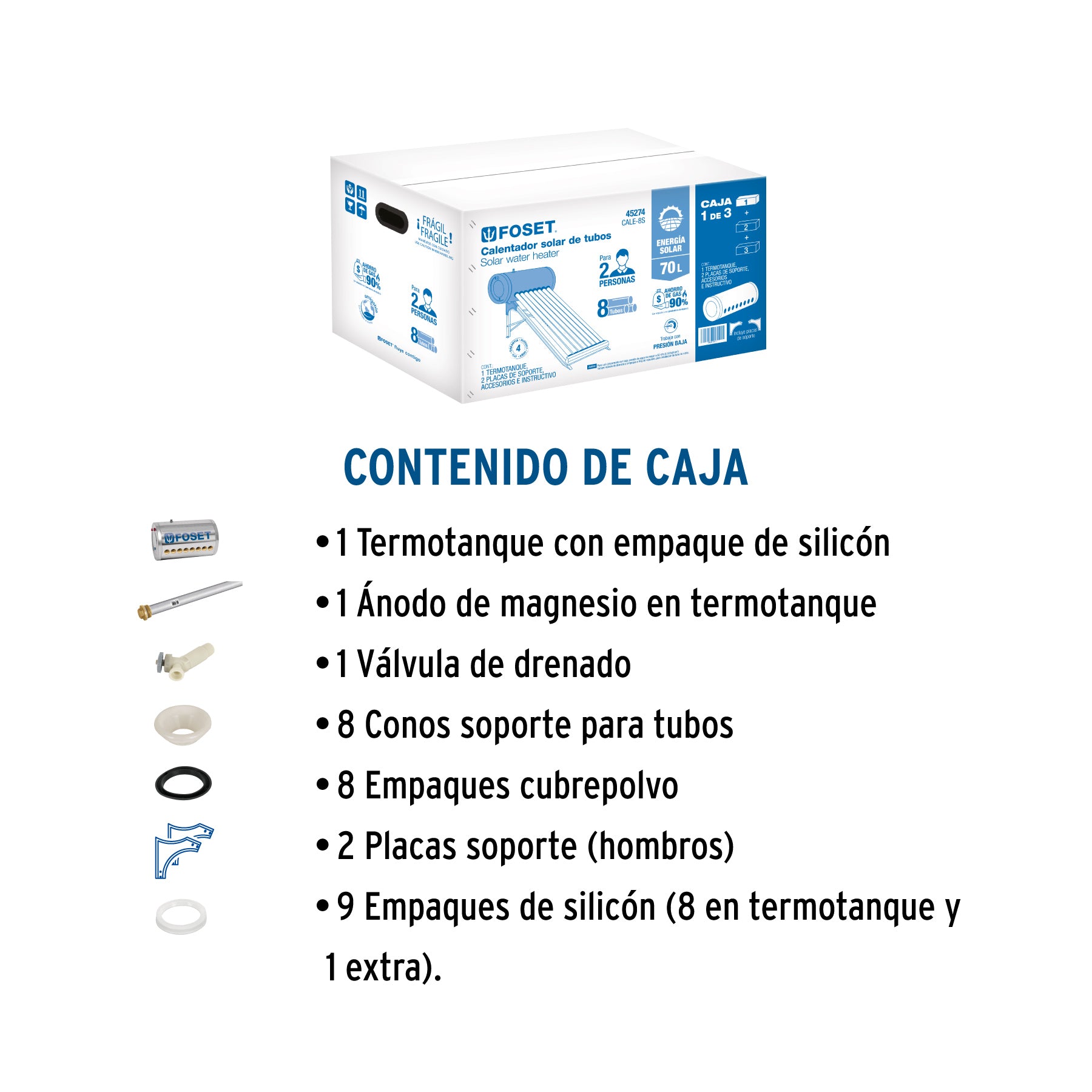 Termotanque p/calentador solar CALE-8S, FOSET. Modelo: CALE-8S-1