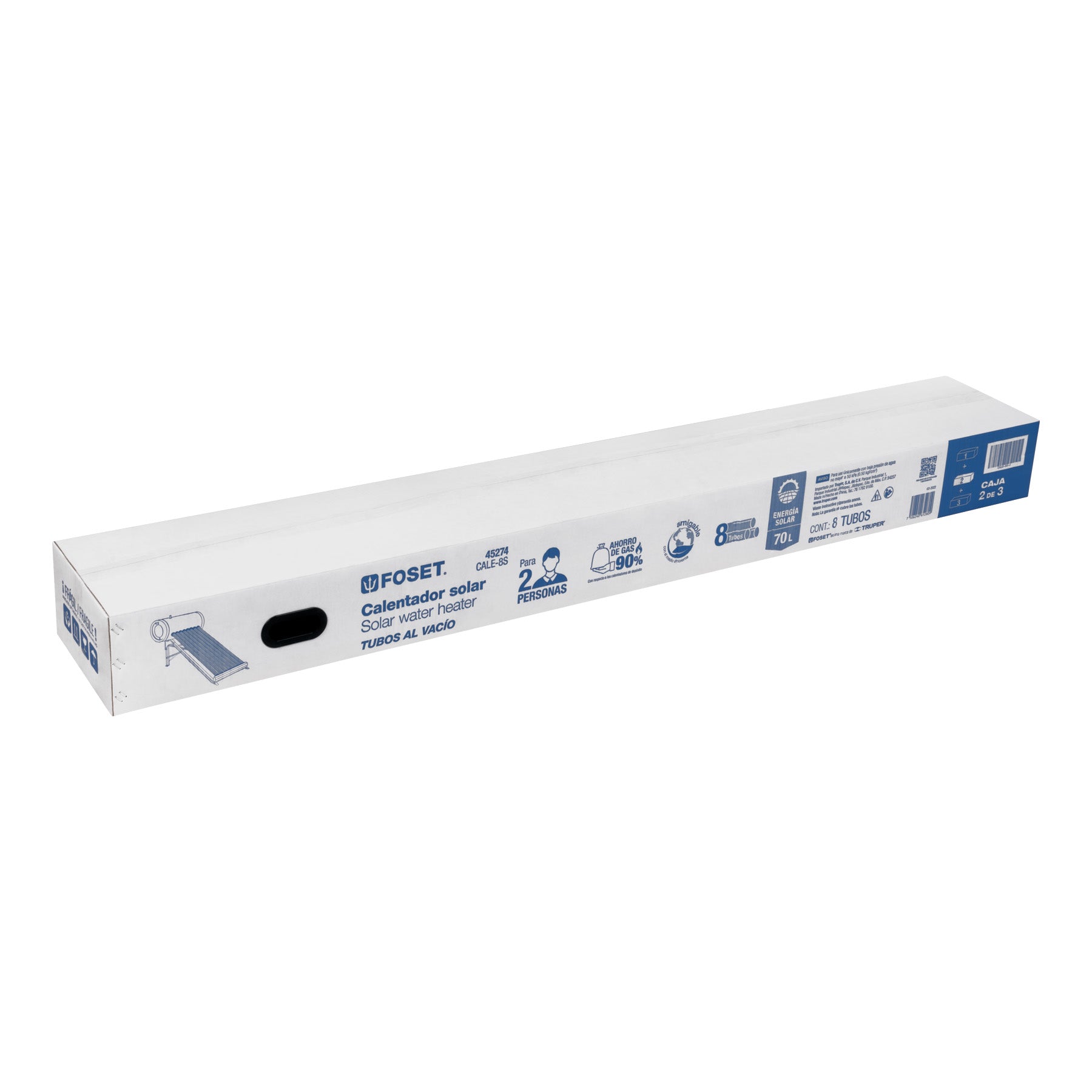 Caja c/8 tubos p/calentador solar CALE-8S, FOSET. Modelo: CALE-8S-2