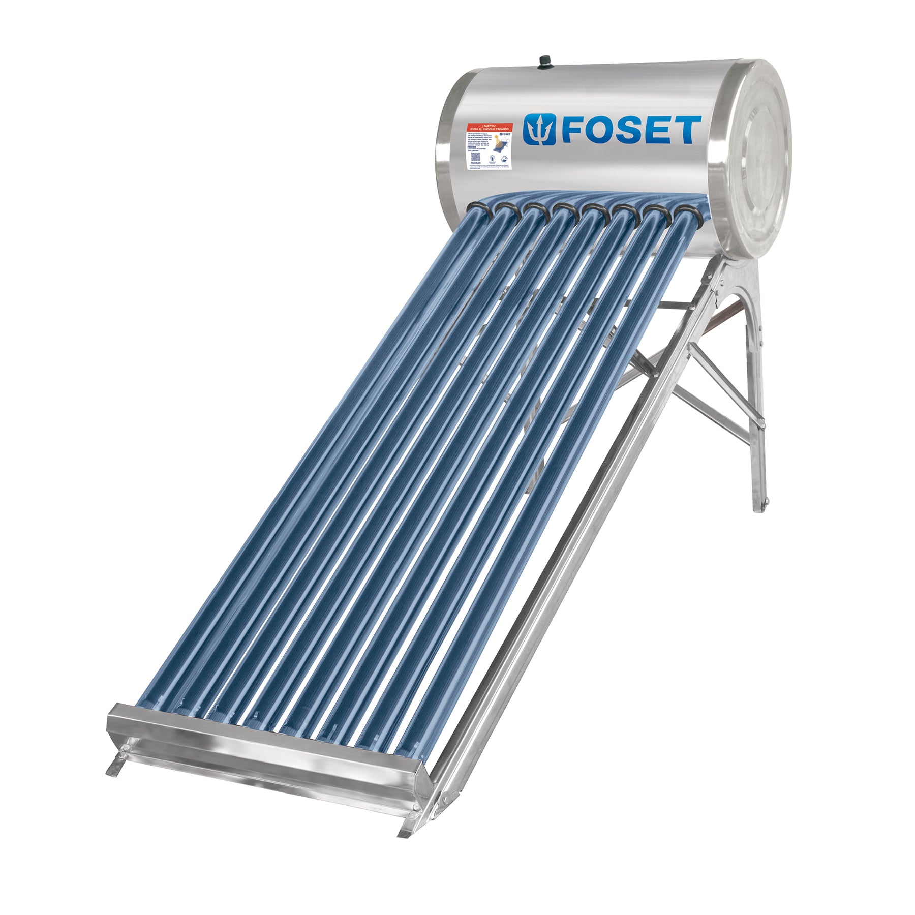 Calentador solar de agua, 8 tubos, 94L, 2 personas, FOSET. Modelo: CALE-8S