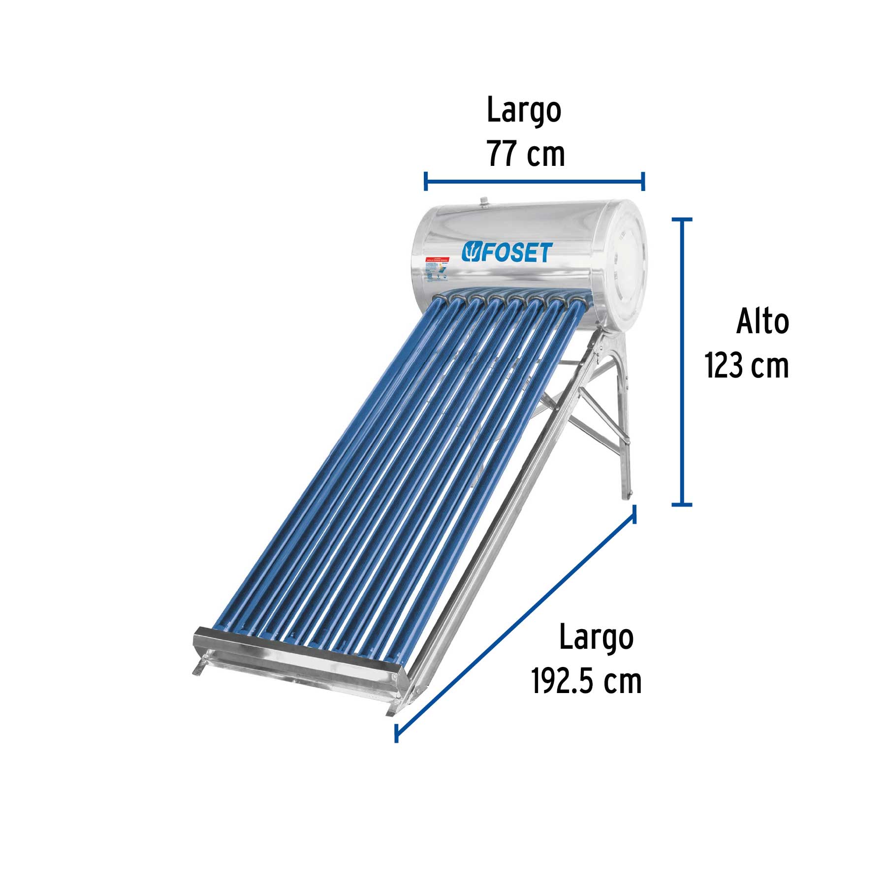 Calentador solar de agua, 8 tubos, 94L, 2 personas, FOSET. Modelo: CALE-8S