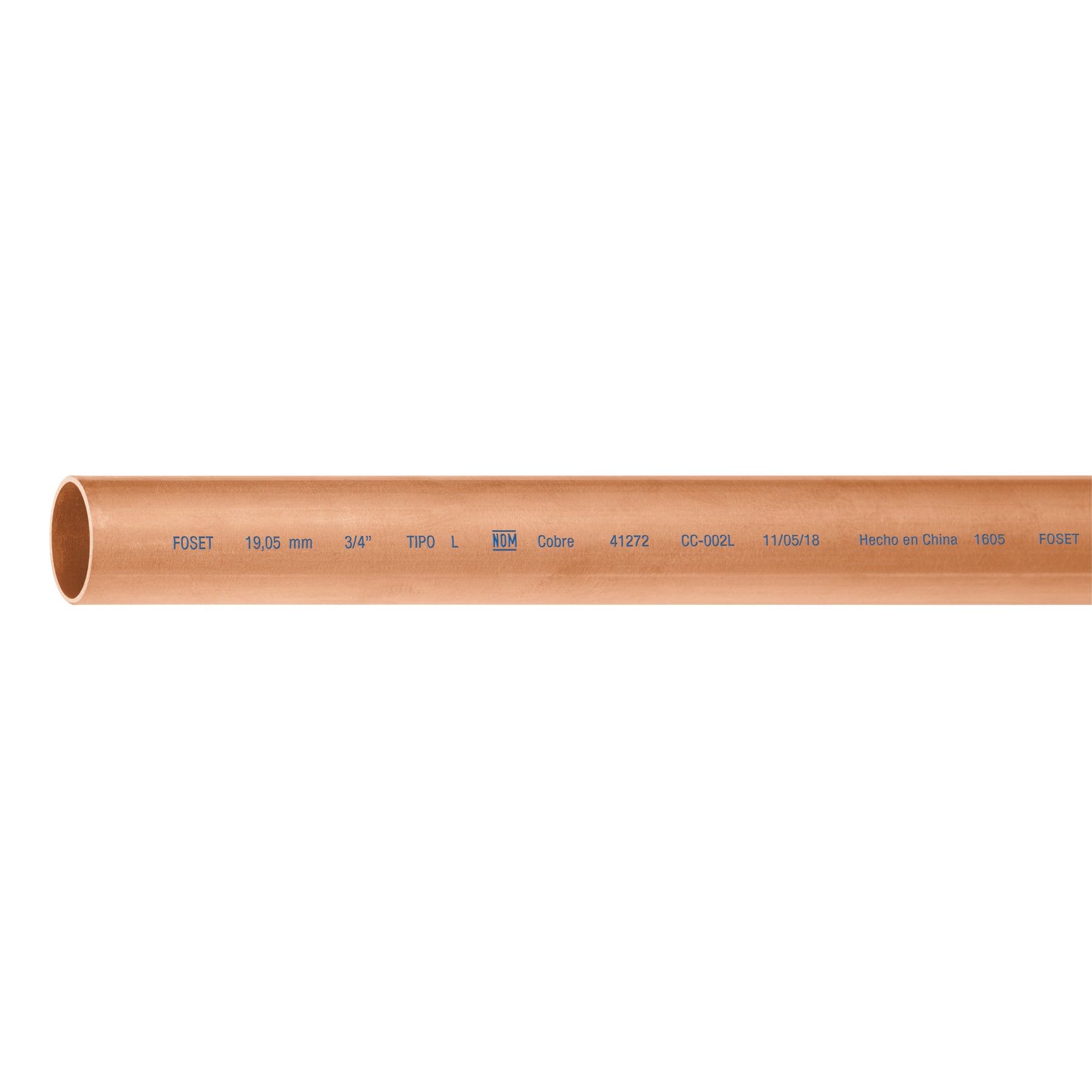Tubo rígido de cobre 3/4' tipo 'L', 3m, 1.9kg, FOSET. Modelo: CC-002L