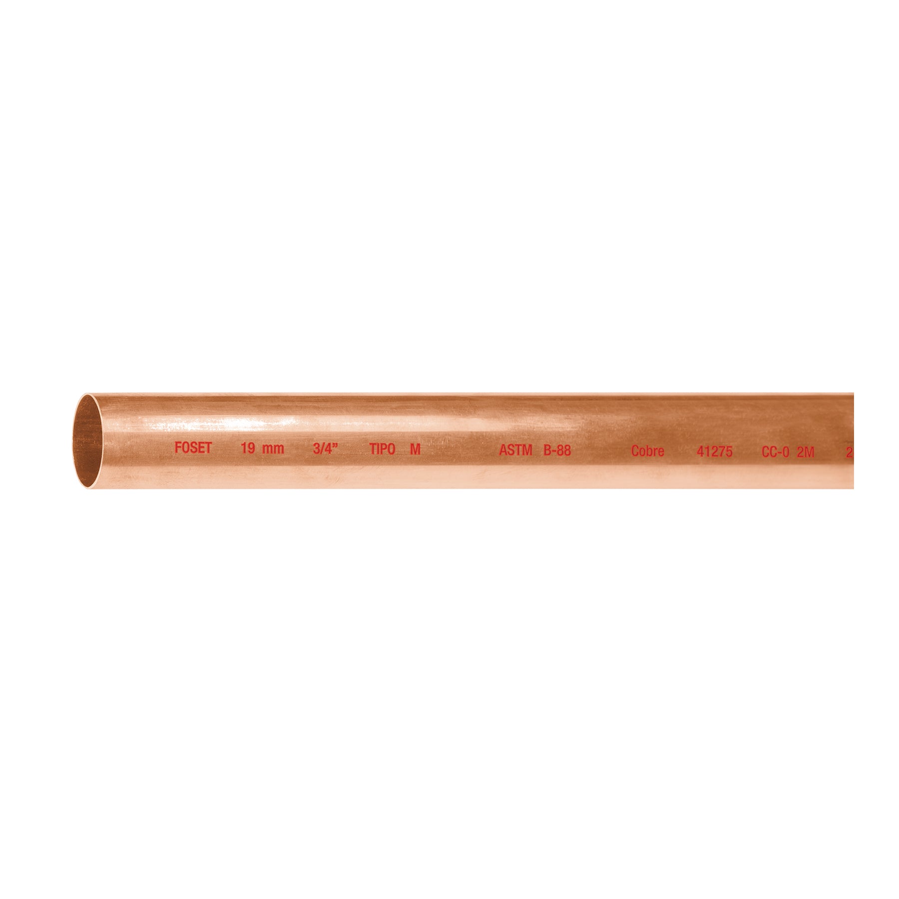 Tubo rígido de cobre 3/4' tipo 'M', 3m, 1.4kg, FOSET. Modelo: CC-002M