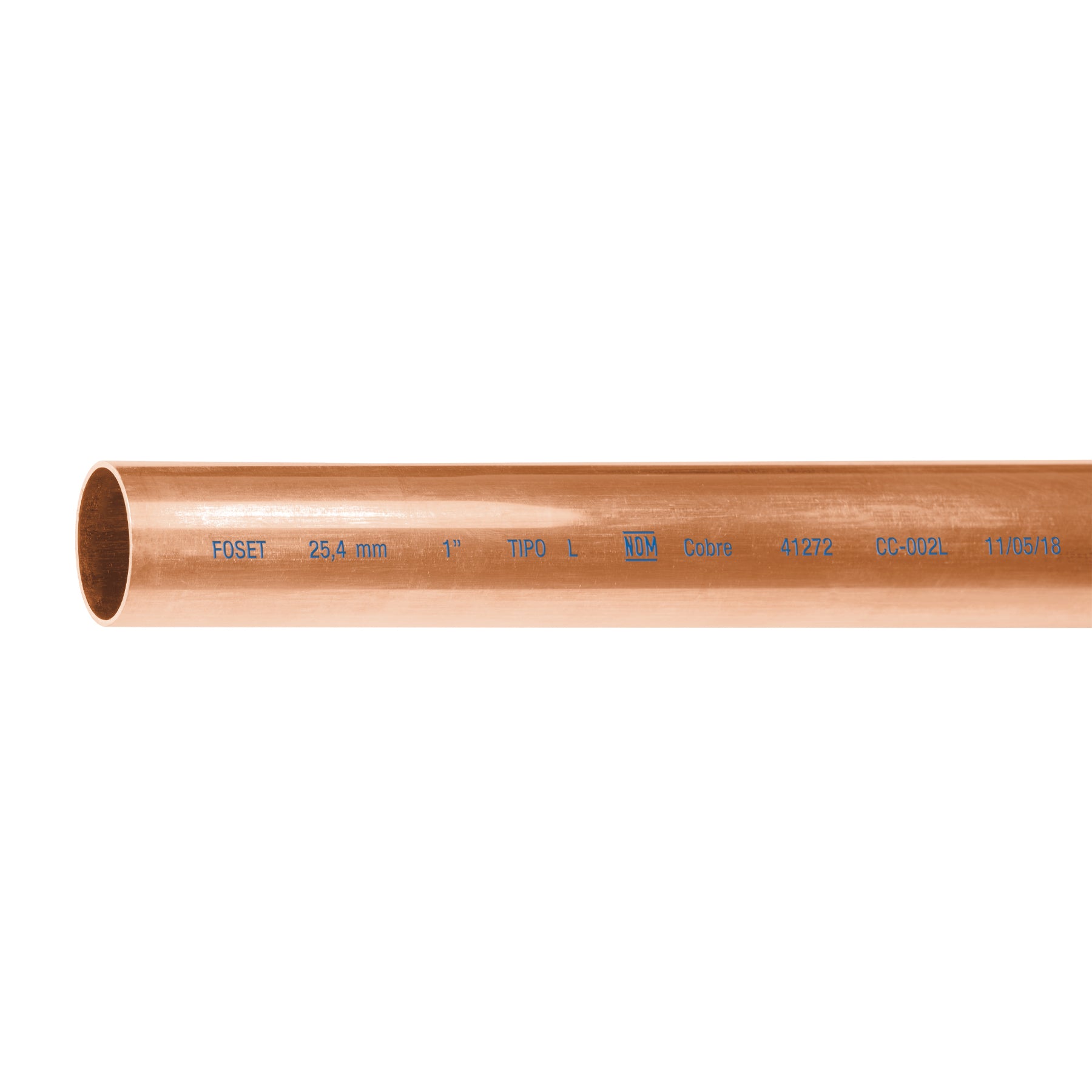 Tubo rígido de cobre 1' tipo 'L', 3m, 2.9kg, FOSET. Modelo: CC-003L