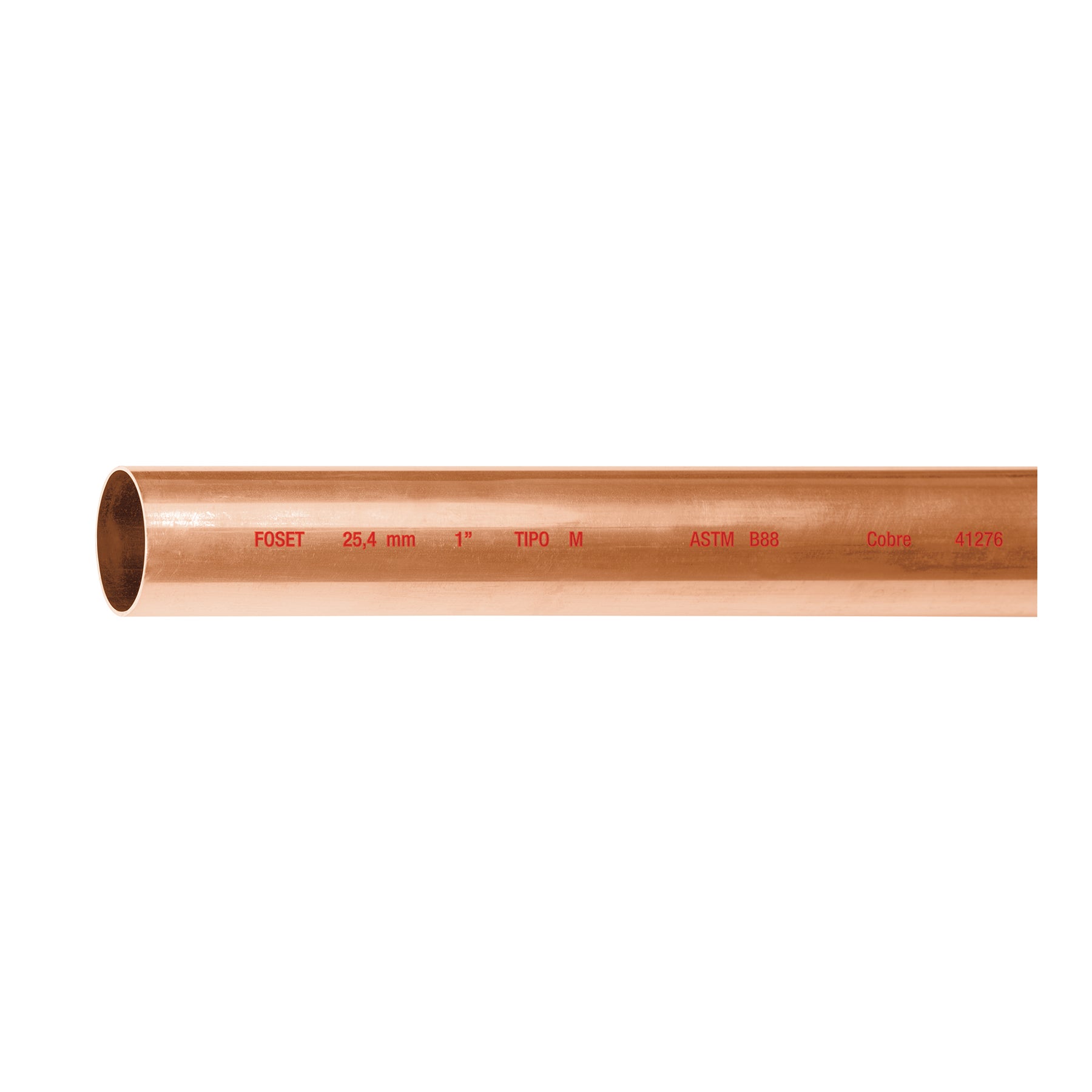 Tubo rígido de cobre 1' tipo 'M', 3m, 2.0kg, FOSET. Modelo: CC-003M