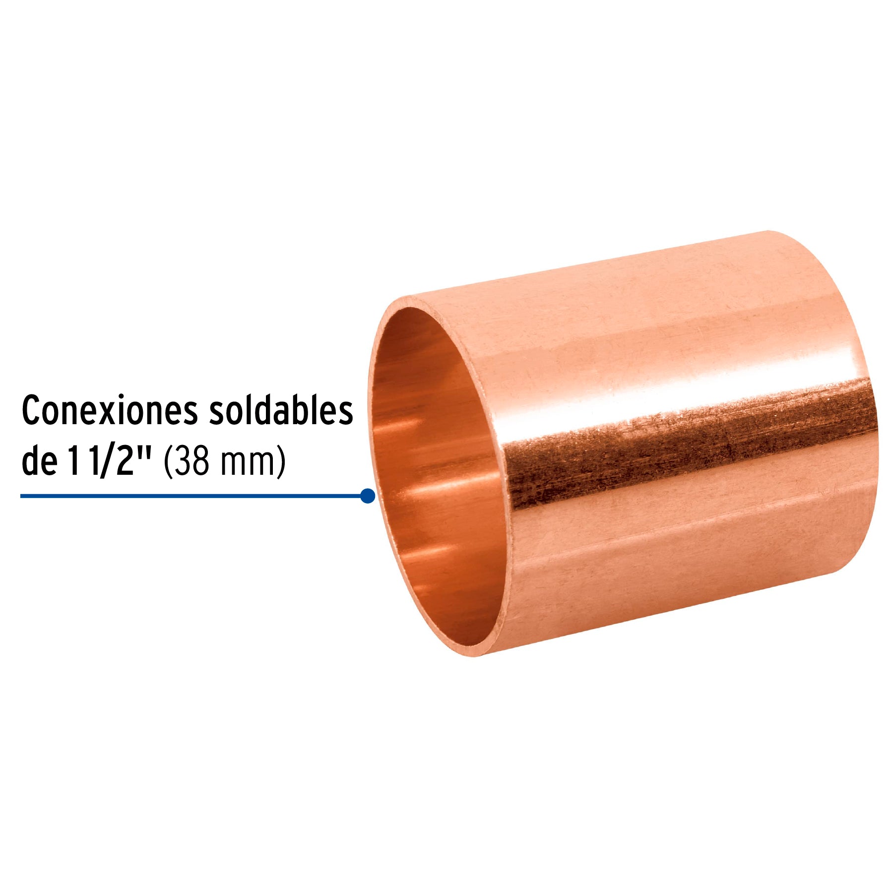 Cople de cobre 1-1/2', sin ranura, FOSET. Modelo: CC-205