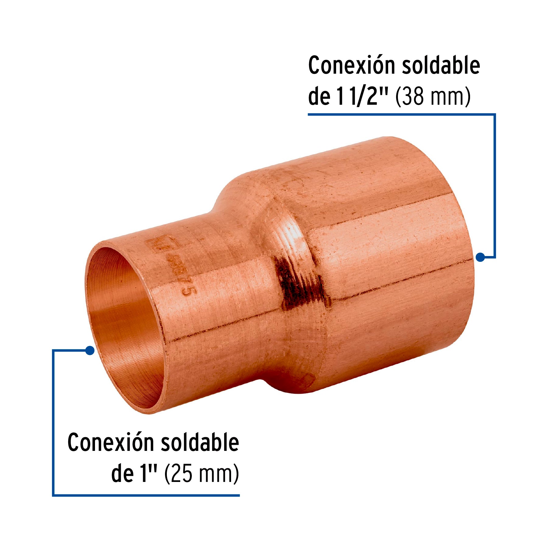 Reducción bushing de cobre 1-1/2 x 1', FOSET. Modelo: CC-236