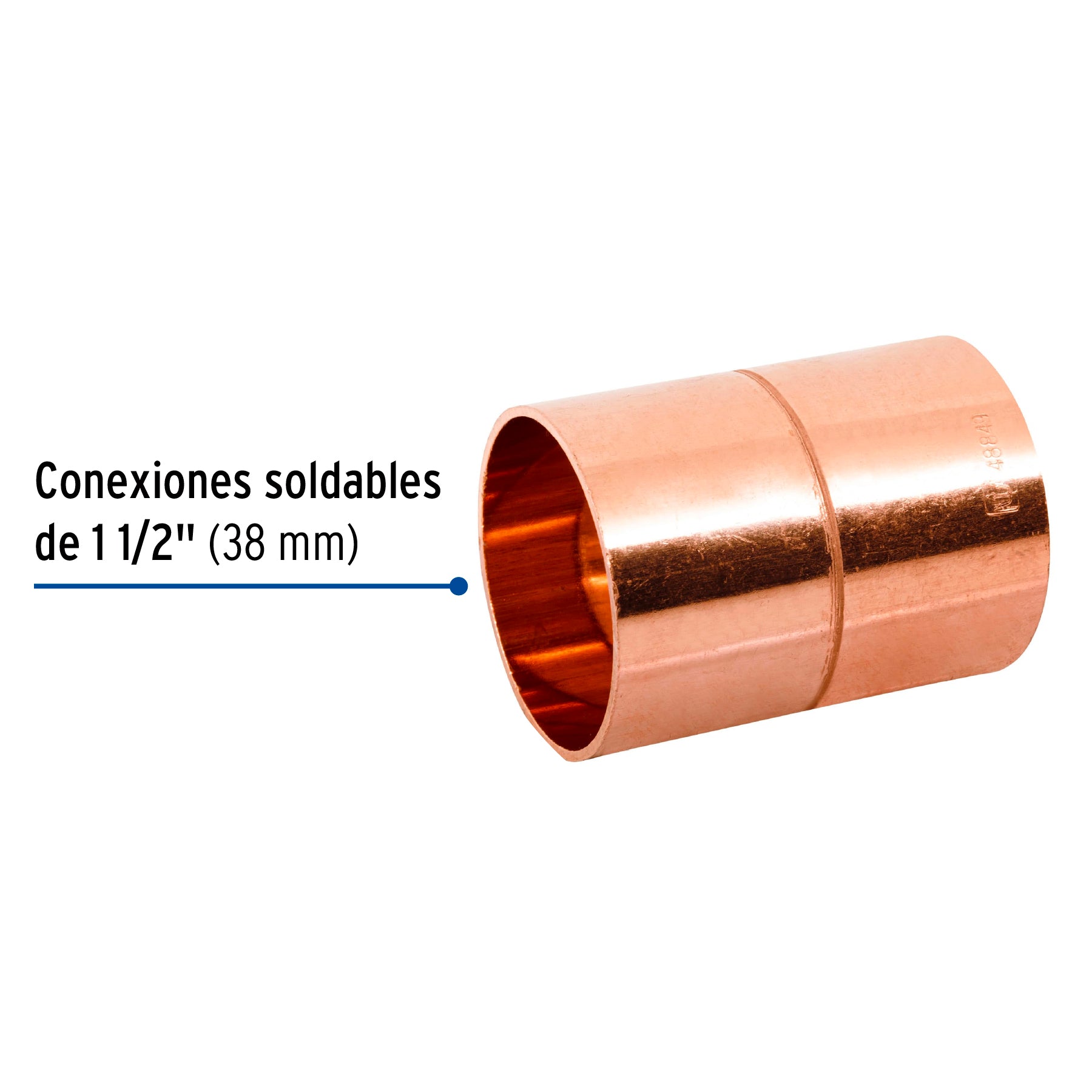 Cople de cobre 1-1/2', con ranura, FOSET. Modelo: CC-265