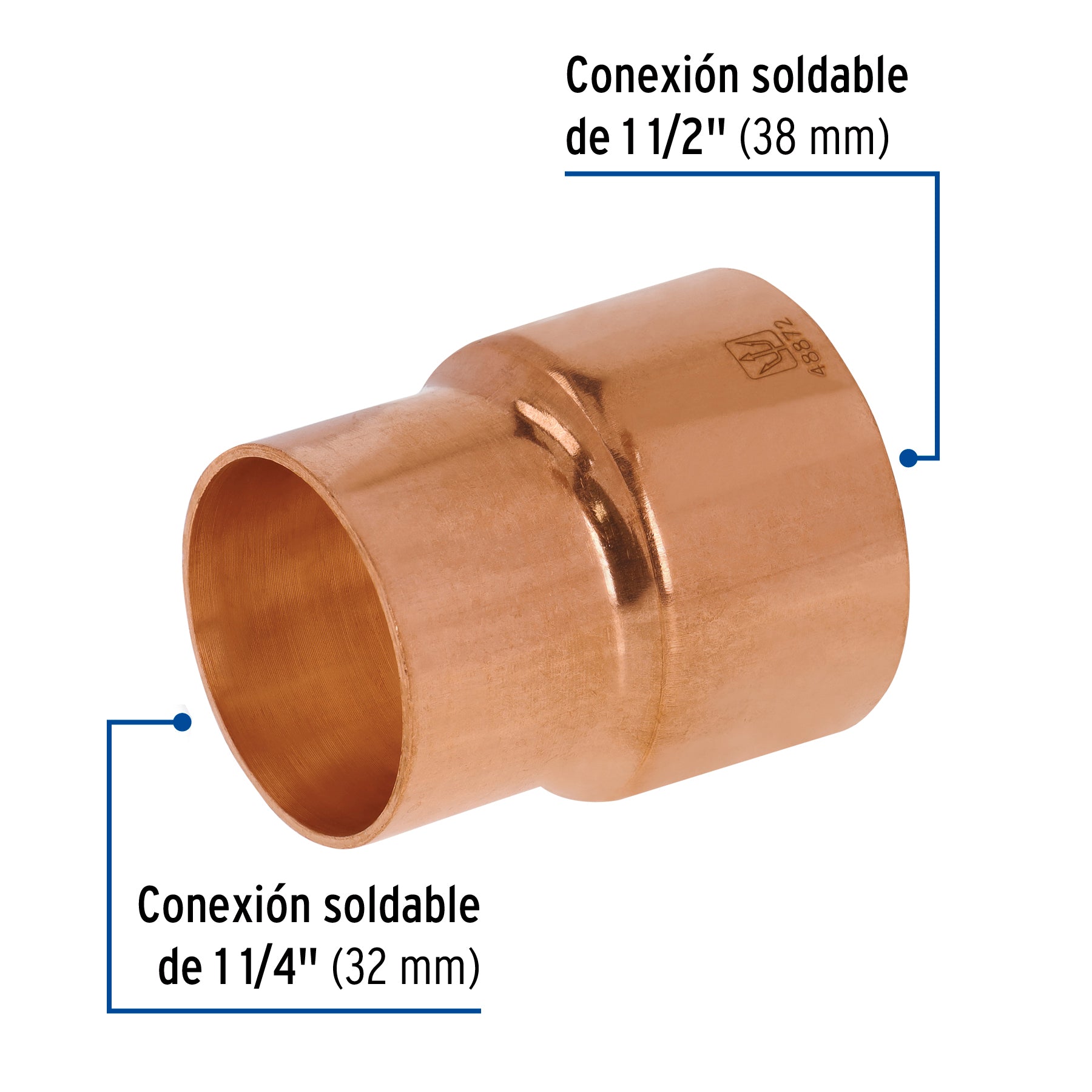 Reducción campana de cobre 1-1/2 x 1-1/4', FOSET. Modelo: CC-301