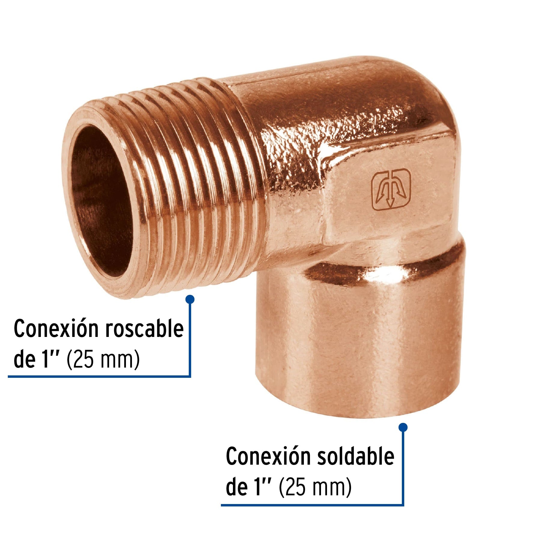Codo 90° de cobre, rosca exterior 1', FOSET. Modelo: CC-513