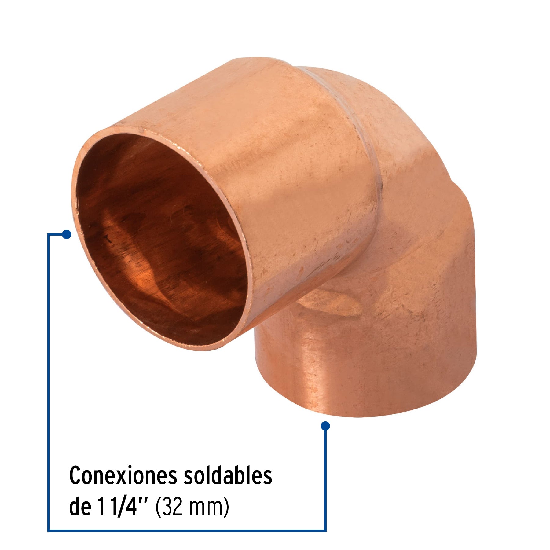 Codo 90° de cobre de 1-1/4', FOSET. Modelo: CC-564