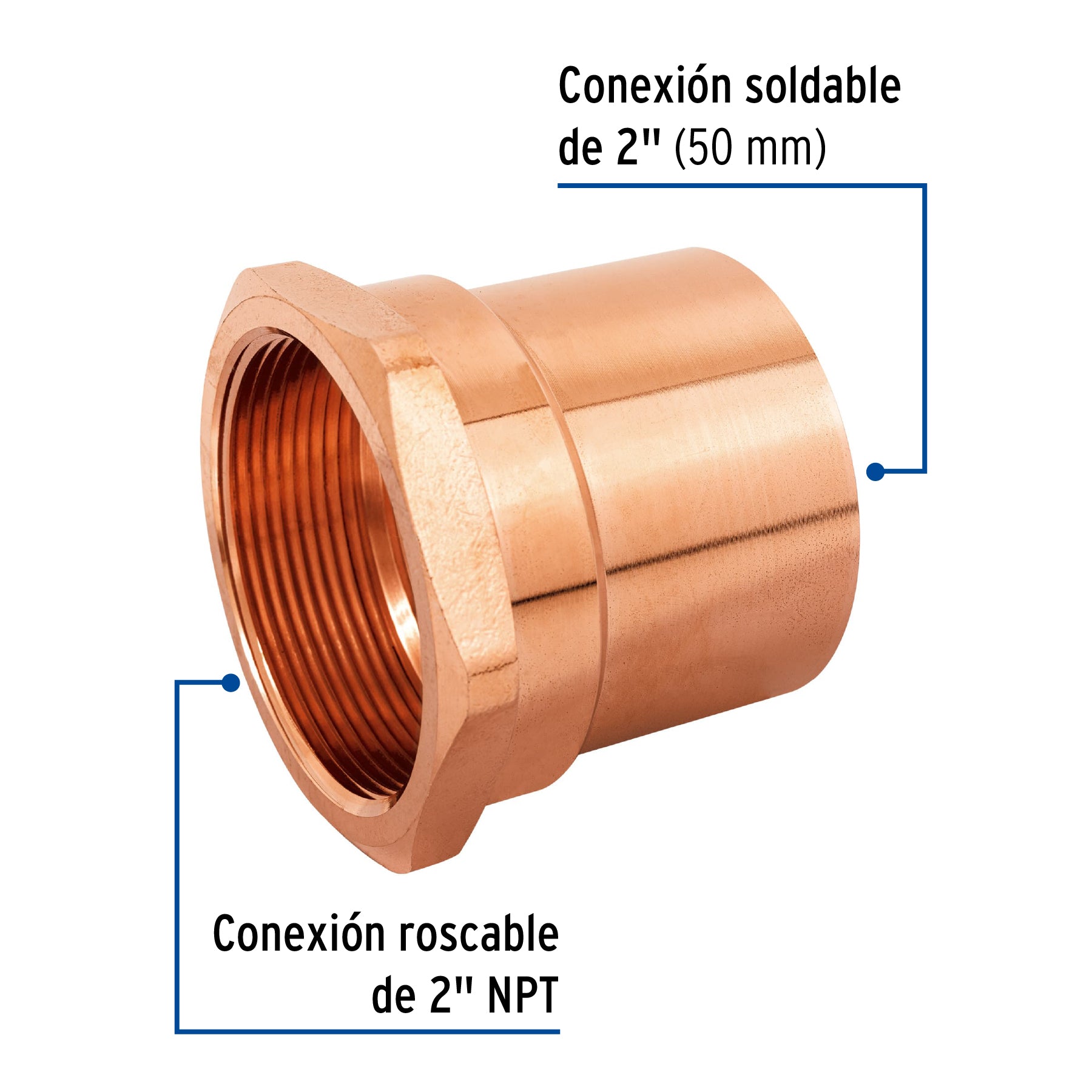 Conector de cobre, rosca interior 2', FOSET. Modelo: CC-606