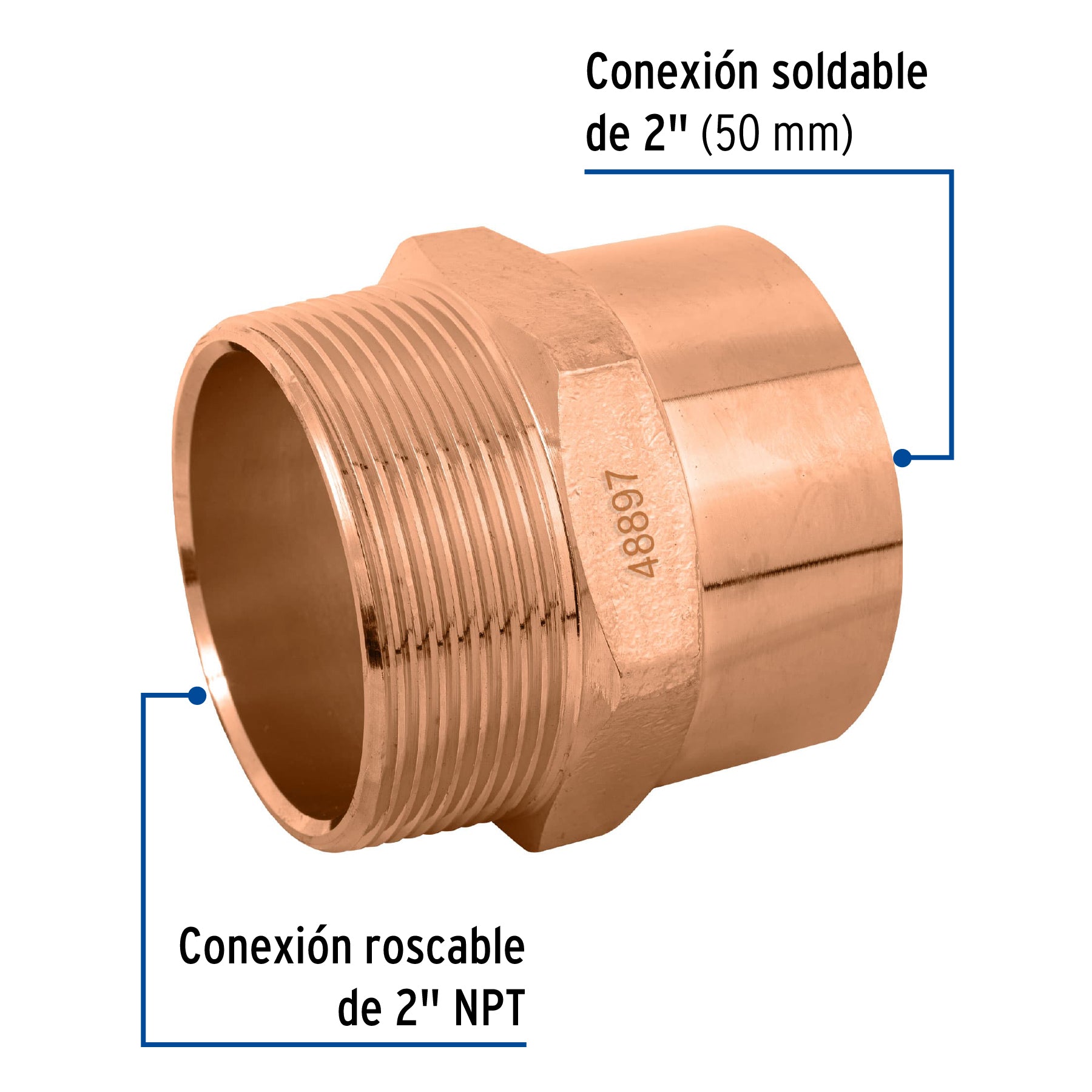 Conector de cobre, rosca exterior 2', FOSET. Modelo: CC-616
