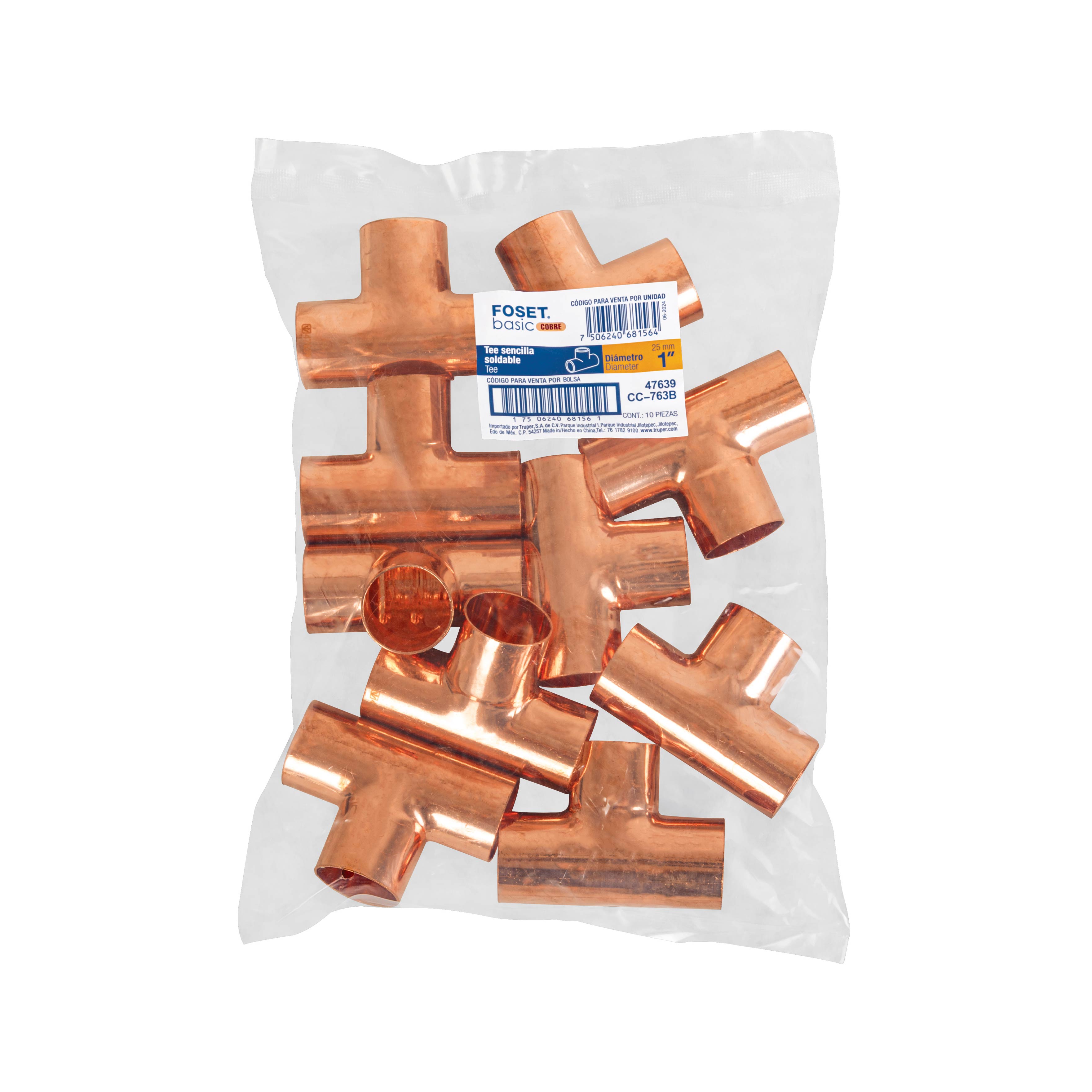 Tee sencilla de cobre 1', FOSET BASIC. Modelo: CC-763B