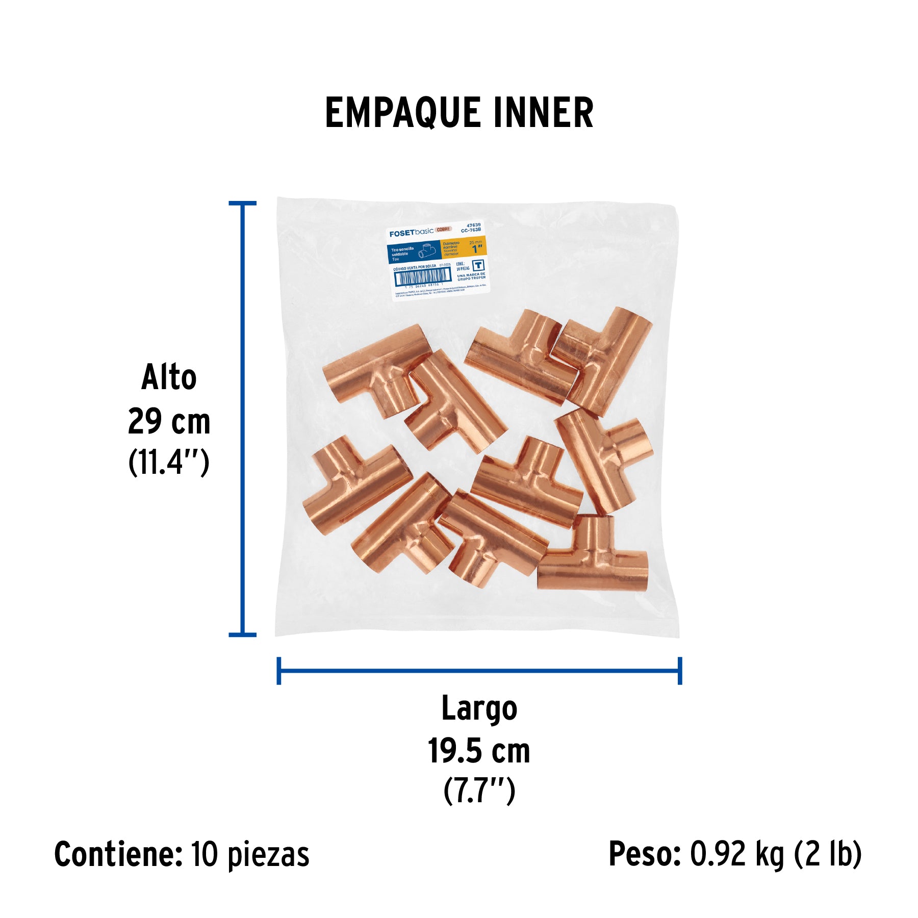 Tee sencilla de cobre 1', FOSET BASIC. Modelo: CC-763B