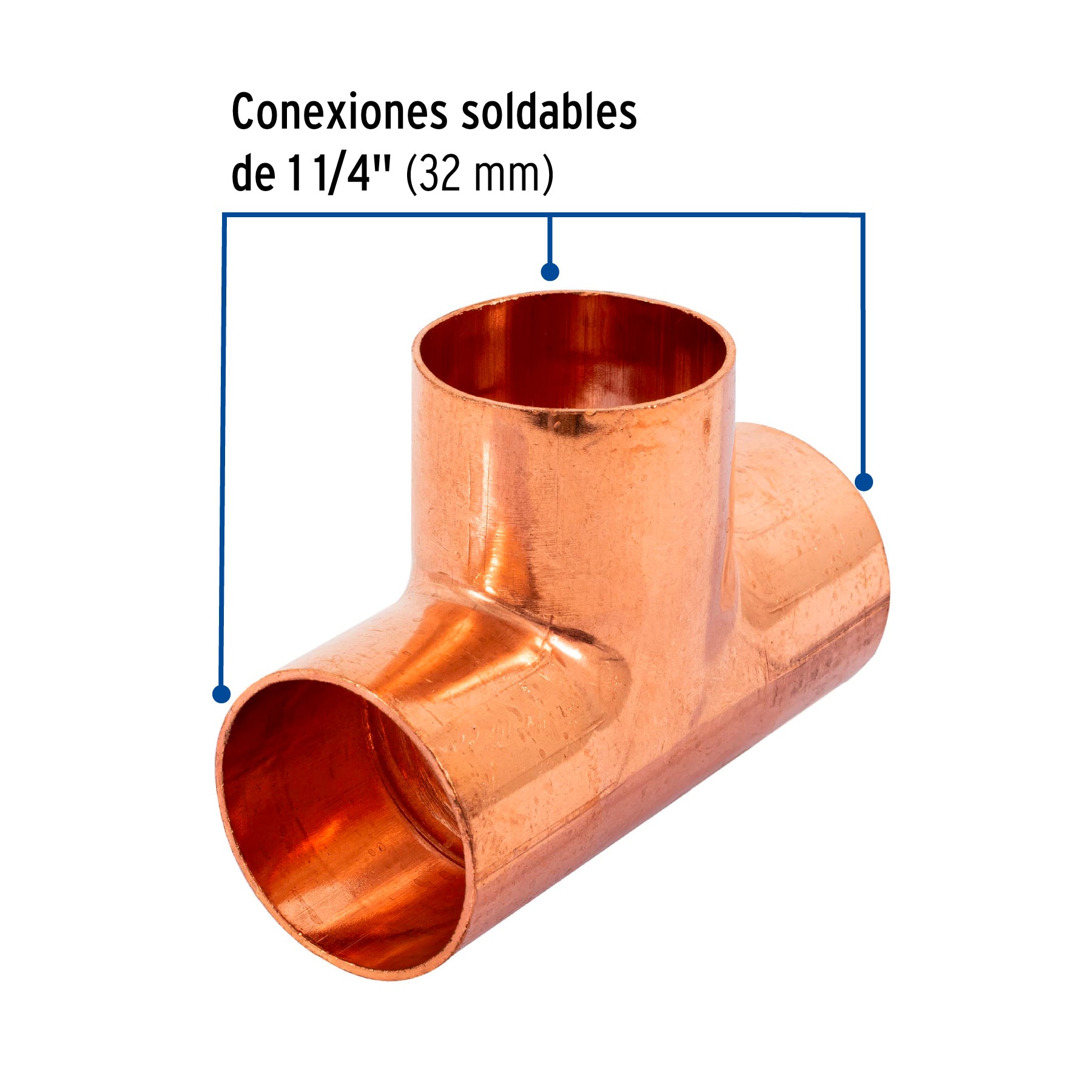 Tee sencilla de cobre 1-1/4', FOSET. Modelo: CC-764