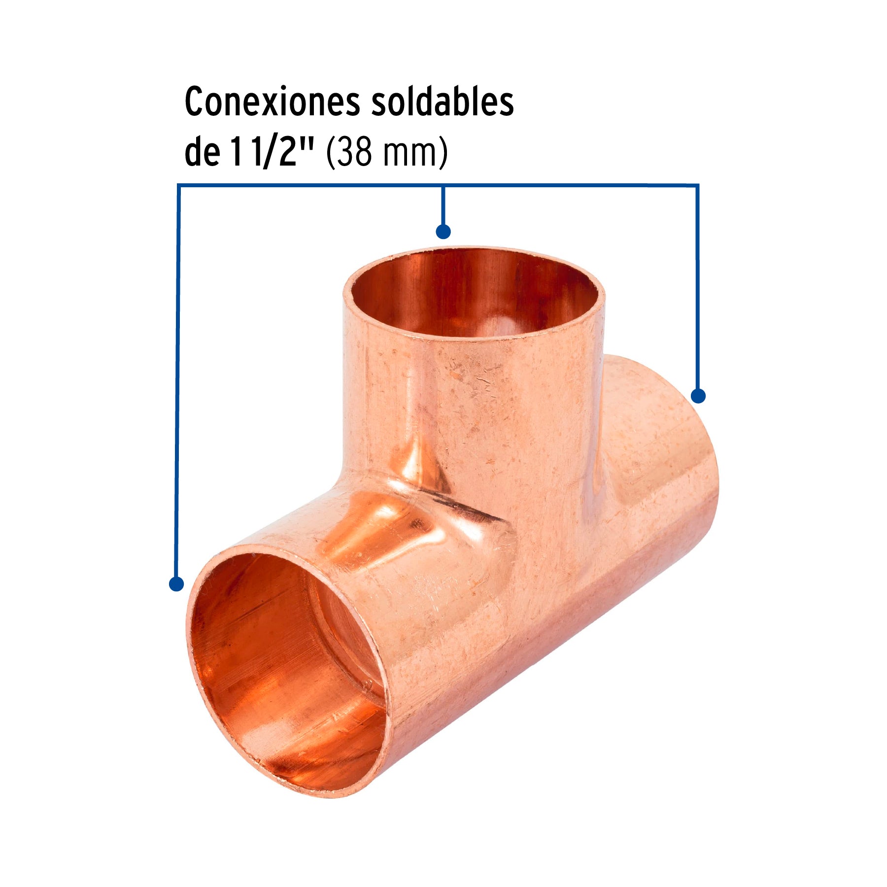 Tee sencilla de cobre 1-1/2', FOSET. Modelo: CC-765