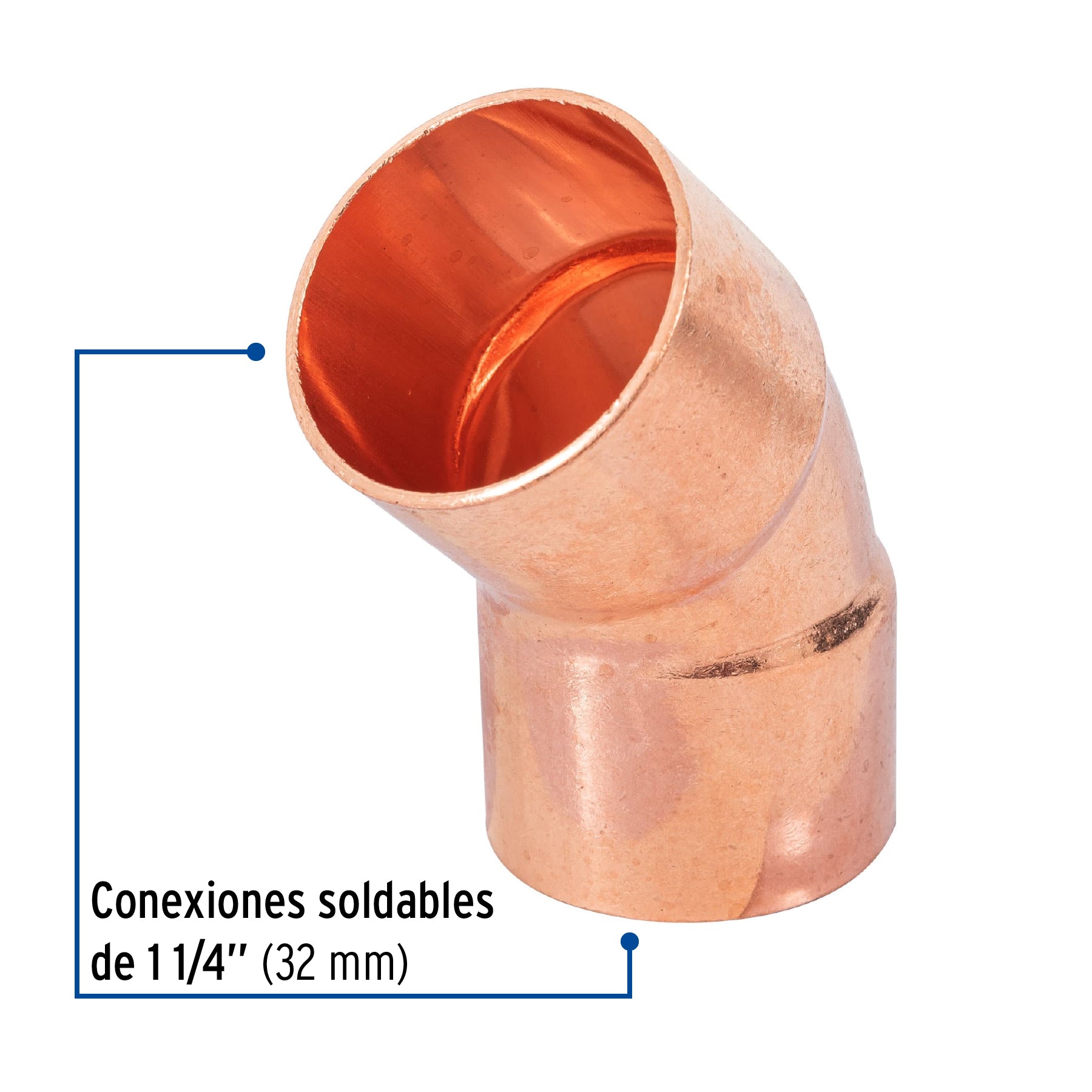 Codo 45° de cobre 1-1/4', FOSET. Modelo: CC-864