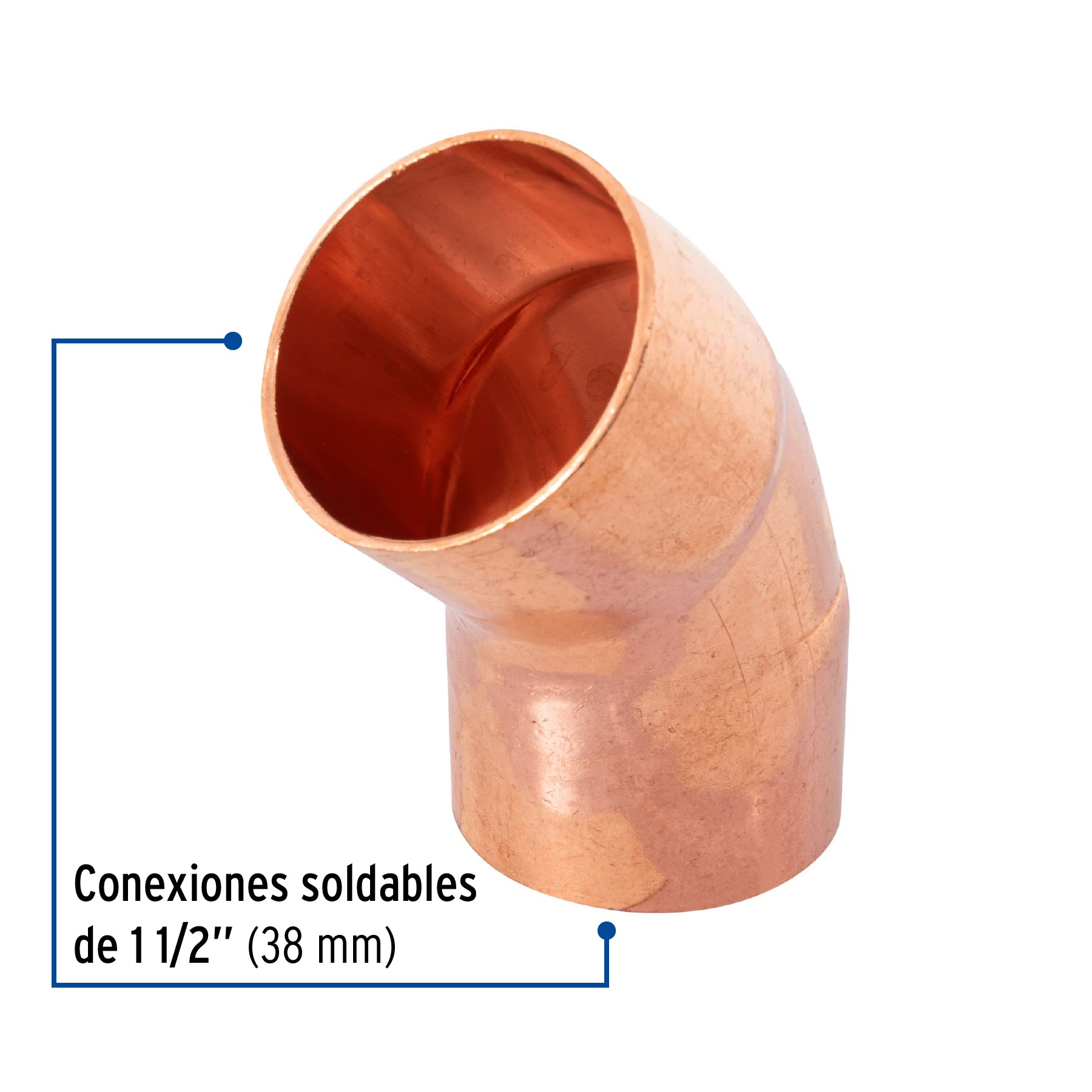Codo 45° de cobre 1-1/2', FOSET. Modelo: CC-865
