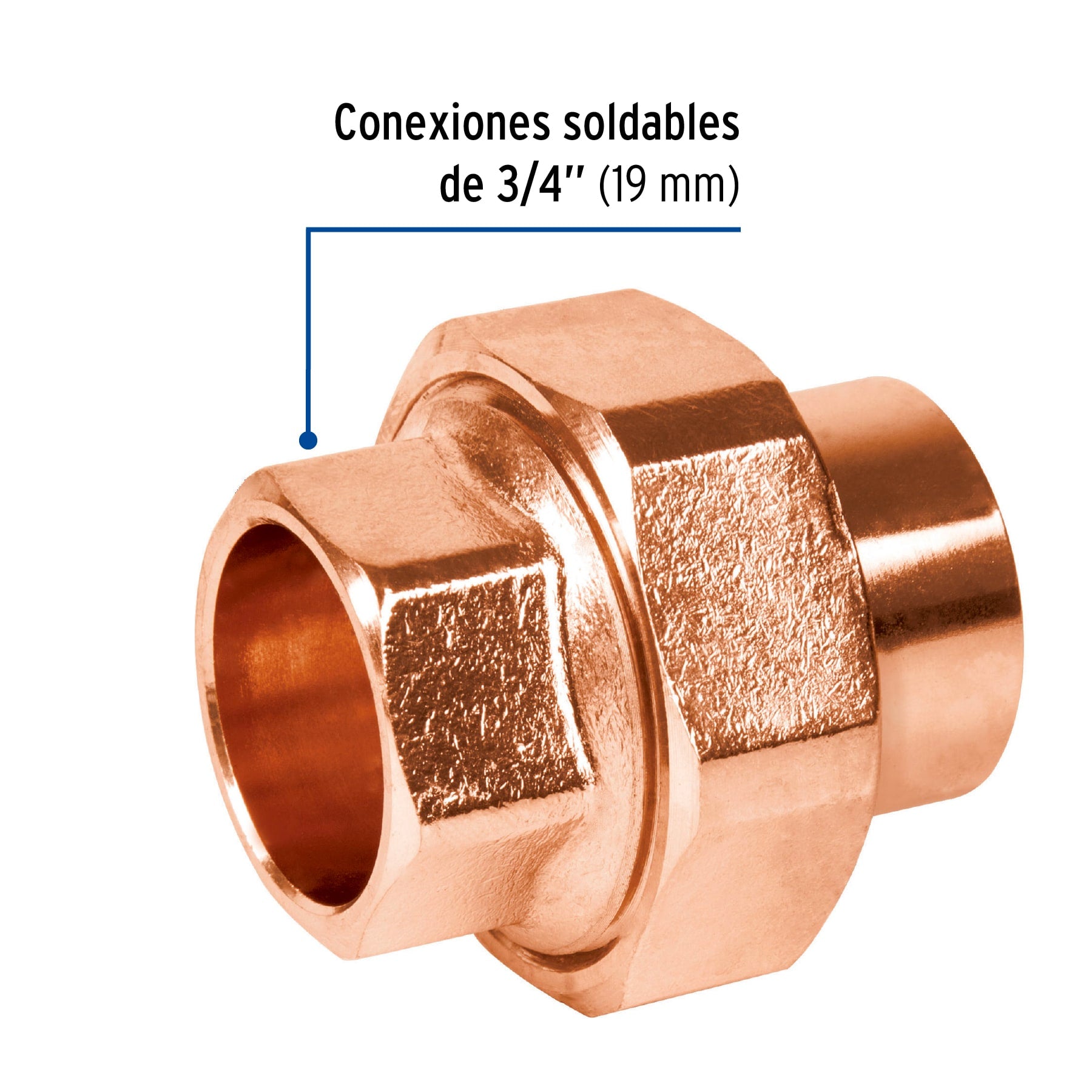 Tuerca unión de latón cobrizado 3/4', FOSET. Modelo: CC-972