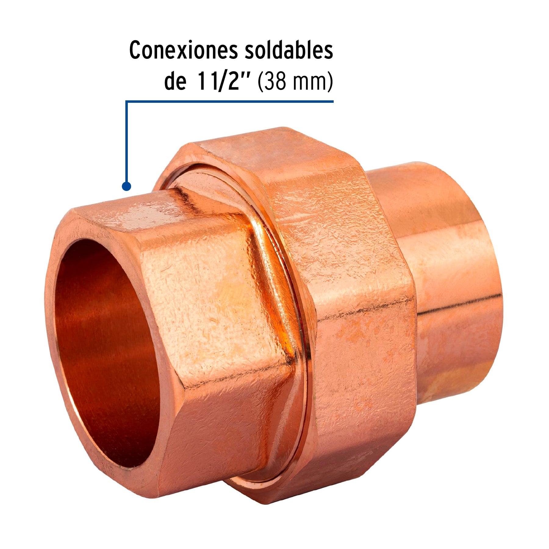 Tuerca unión de latón cobrizado 1-1/2', FOSET. Modelo: CC-975