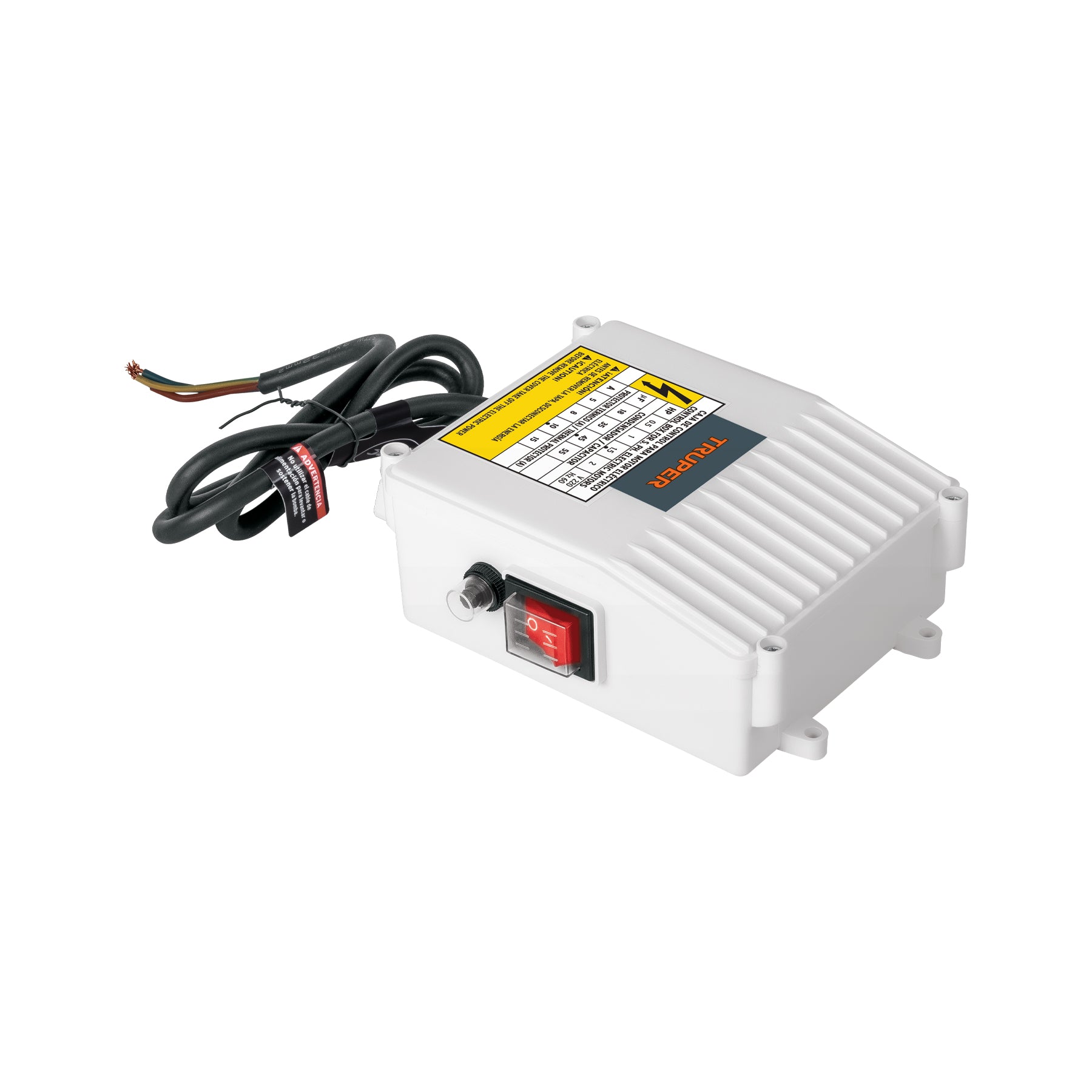 Caja de control para bomba tipo bala 1 1/2 HP, 220V, TRUPER. Modelo: CE-BOS-1-1/2LM-2