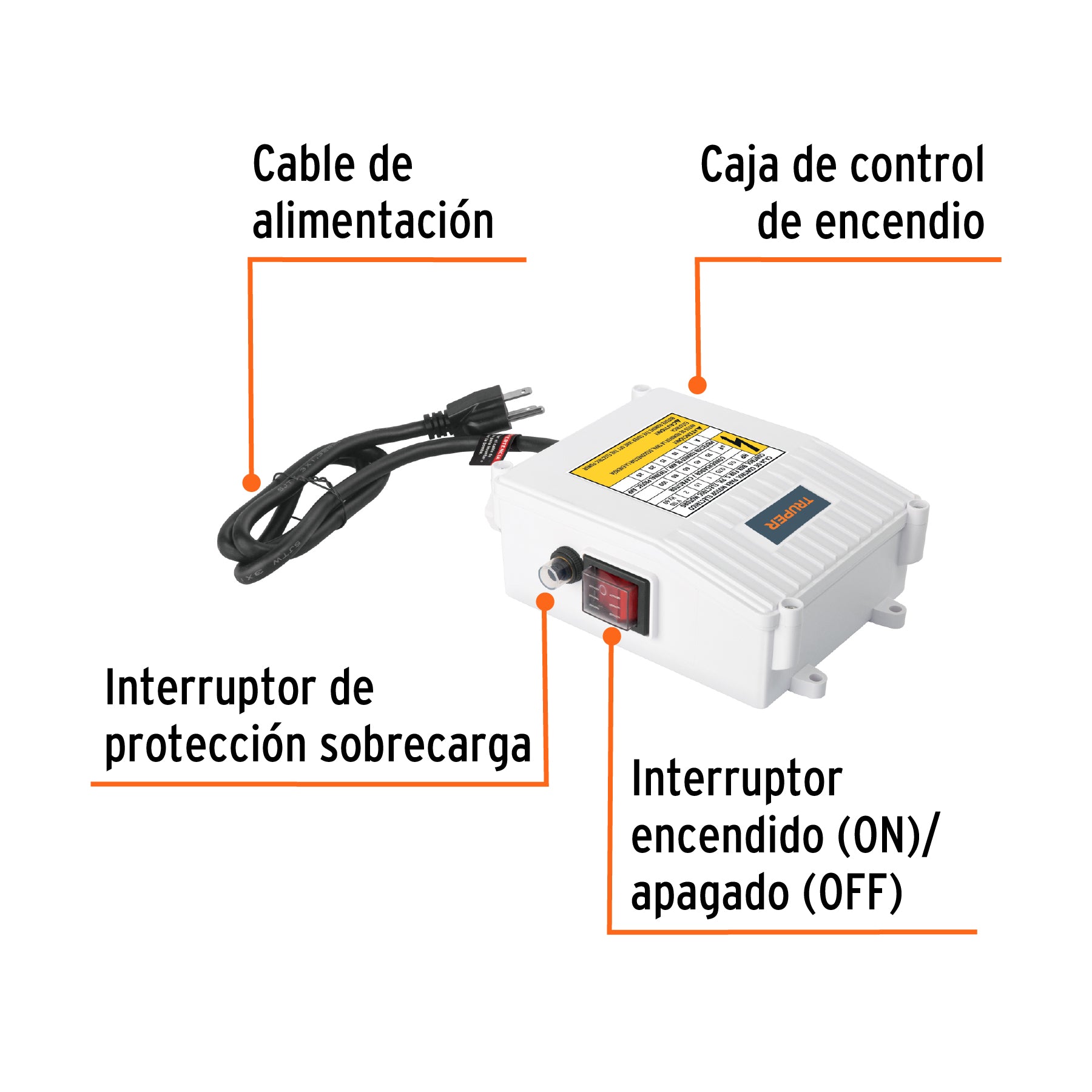 Caja de control para bomba tipo bala 1-1/2 HP, TRUPER. Modelo: CE-BOS-1-1/2LM