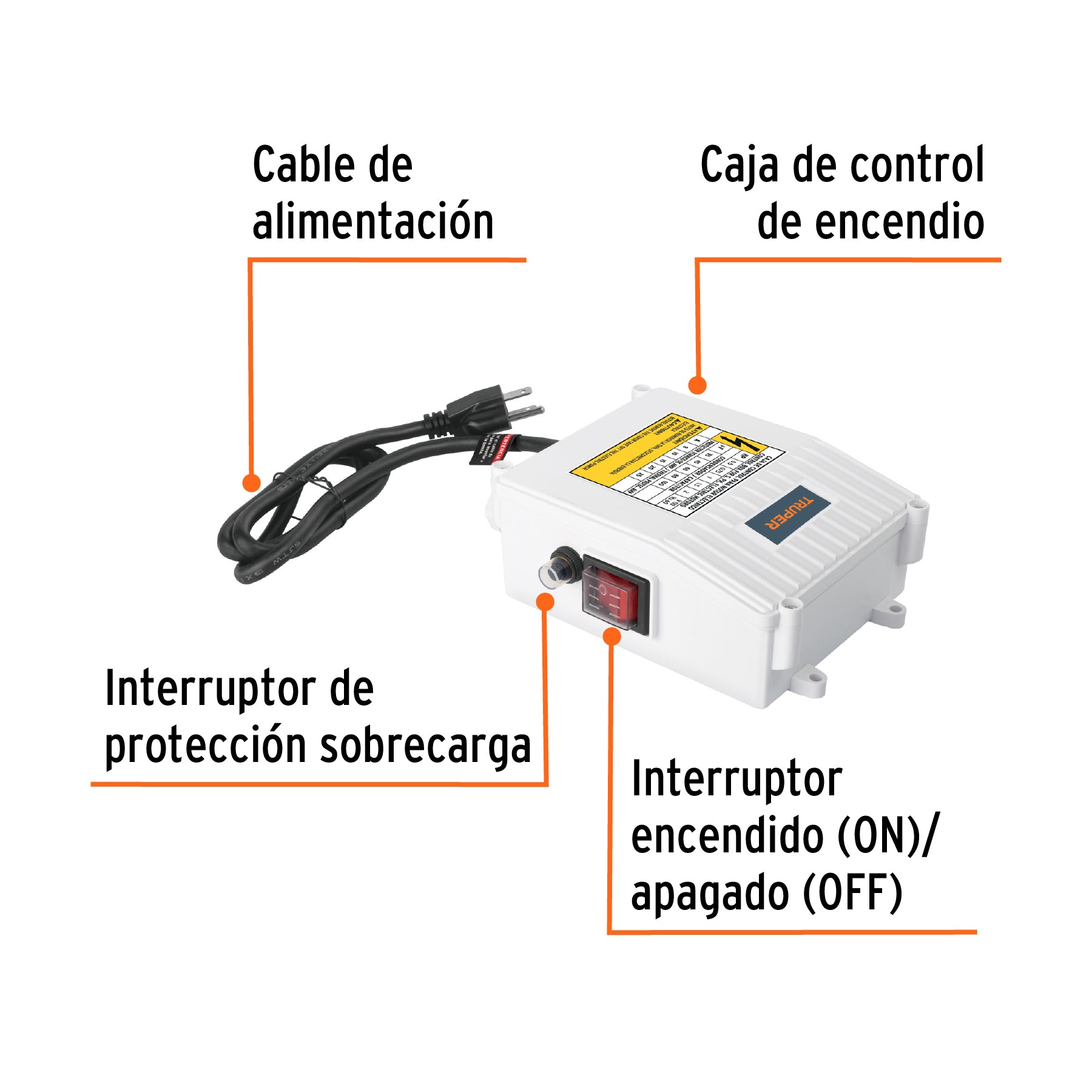 Caja de control para bomba tipo bala 2 HP, TRUPER. Modelo: CE-BOS-2LM