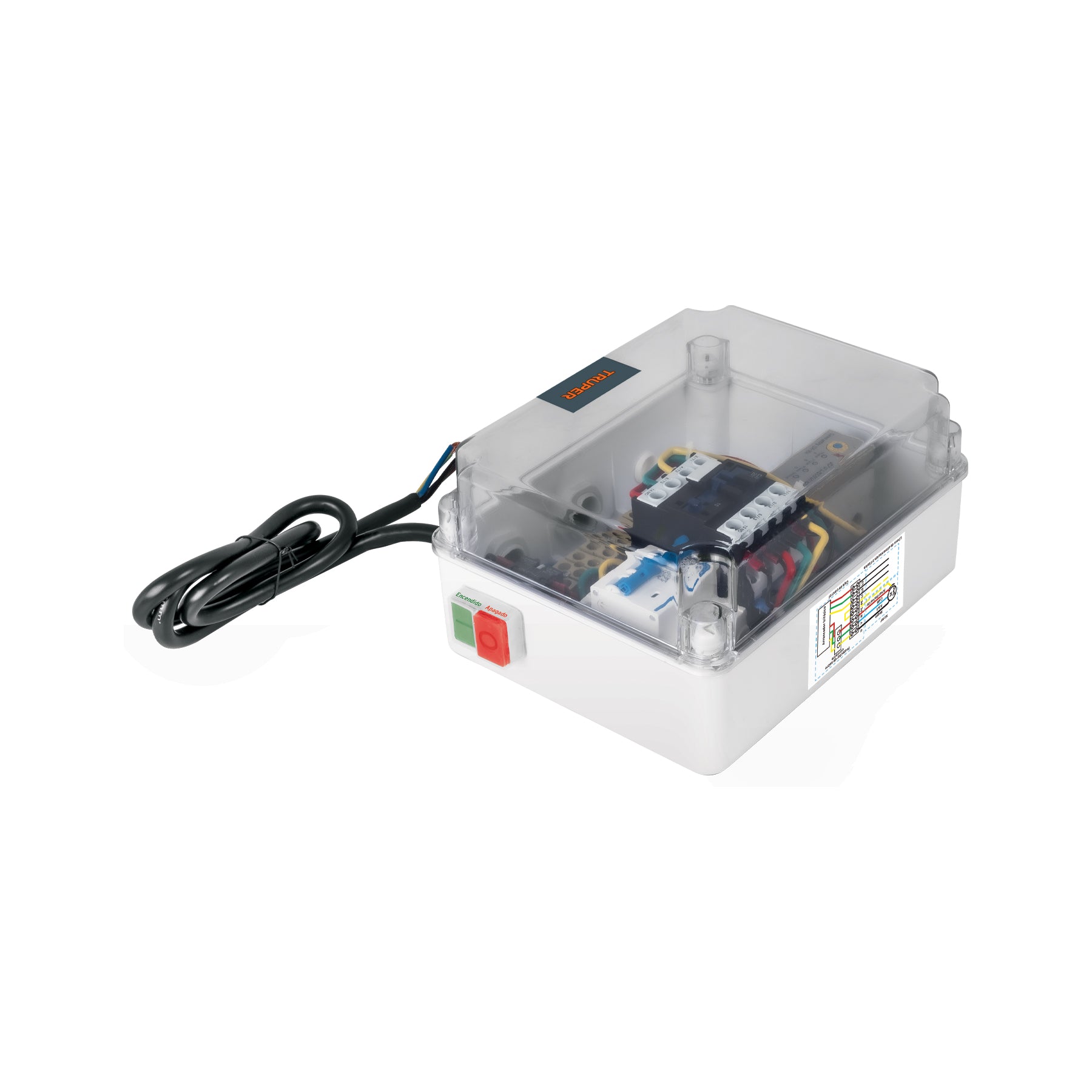 Caja de control para bomba tipo bala 5 1/2HP, 220V, TRUPER. Modelo: CE-BOS-5-1/2LM-2