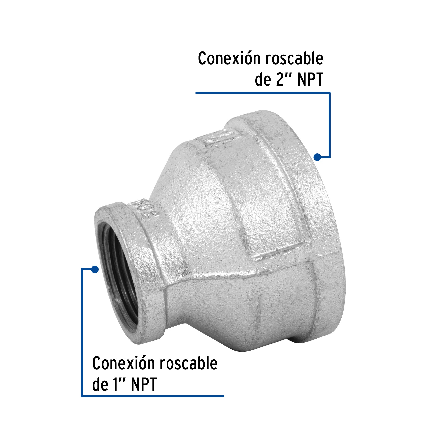 Reducción campana acero galvanizado 2' x 1', FOSET. Modelo: CG-293