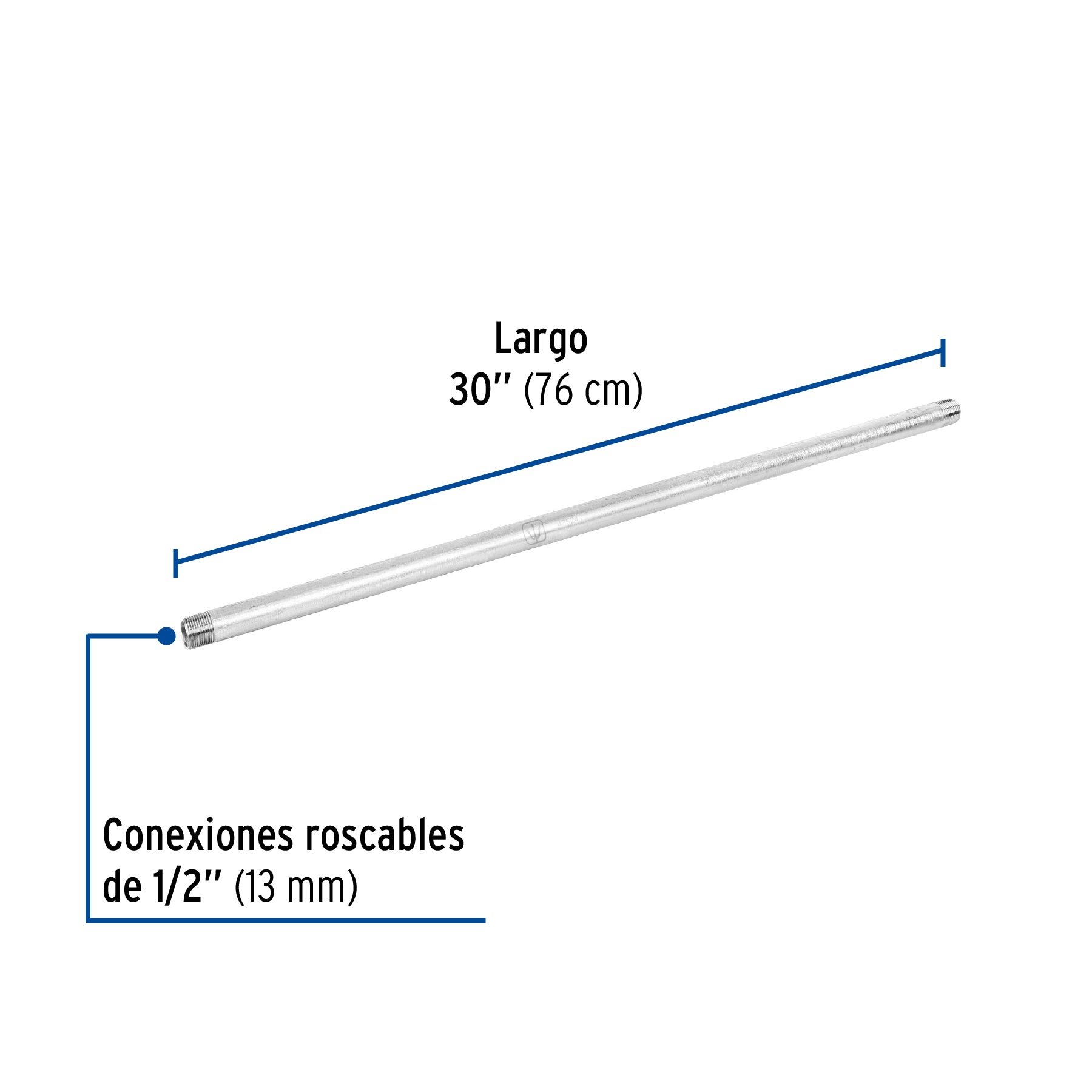 Niple de acero galvanizado 1/2' x 30', FOSET. Modelo: CG-409