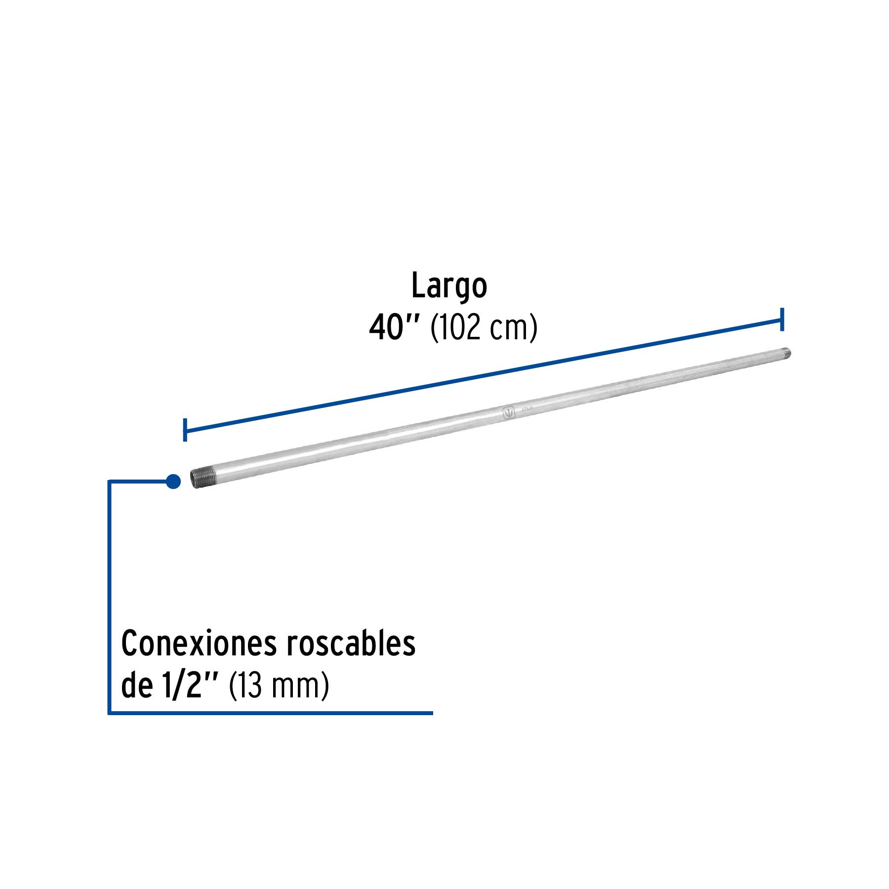 Niple de acero galvanizado 1/2' x 40', FOSET. Modelo: CG-410