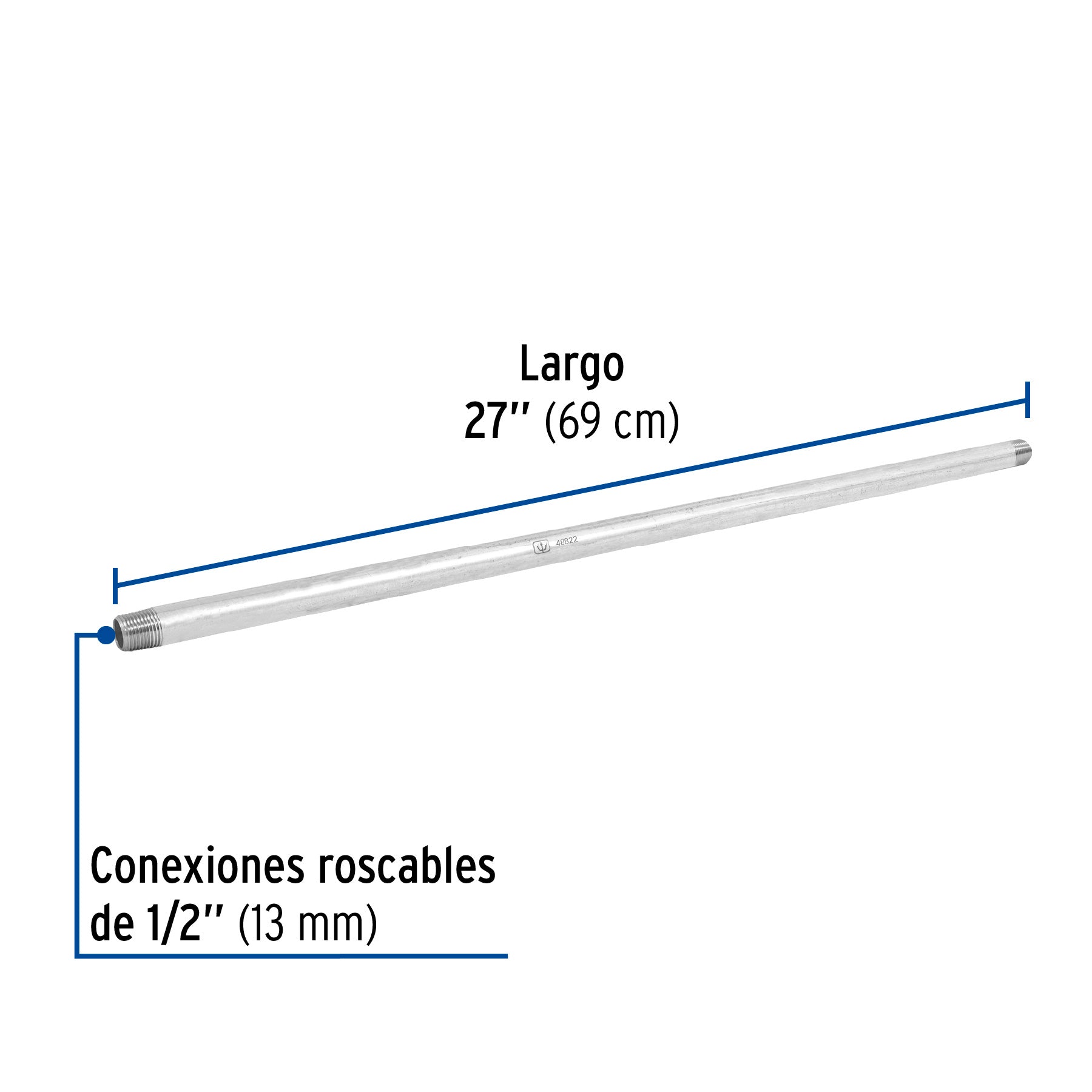 Niple de acero galvanizado 1/2 x 27', FOSET. Modelo: CG-423
