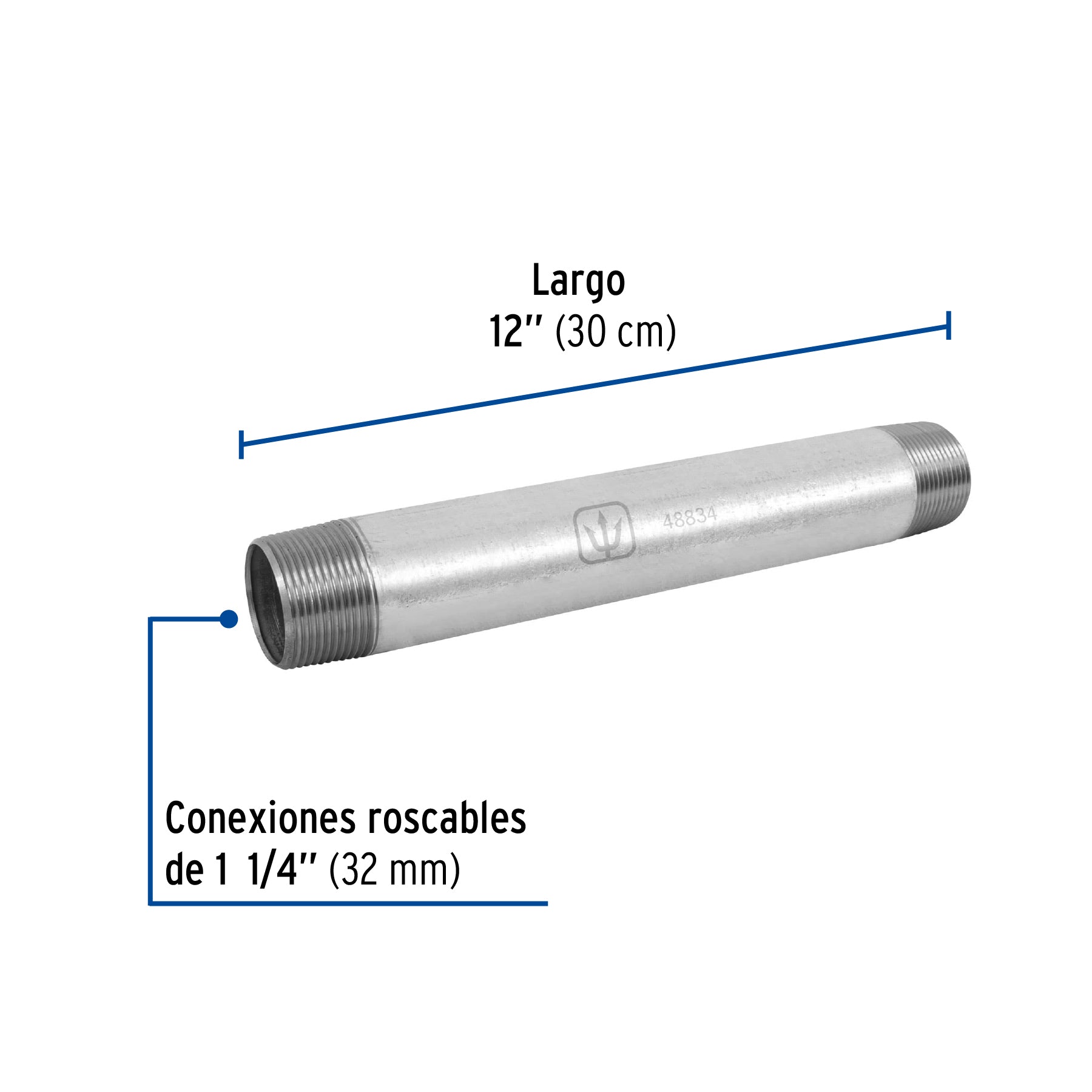 Niple de acero galvanizado 1-1/4 x 12', FOSET. Modelo: CG-435