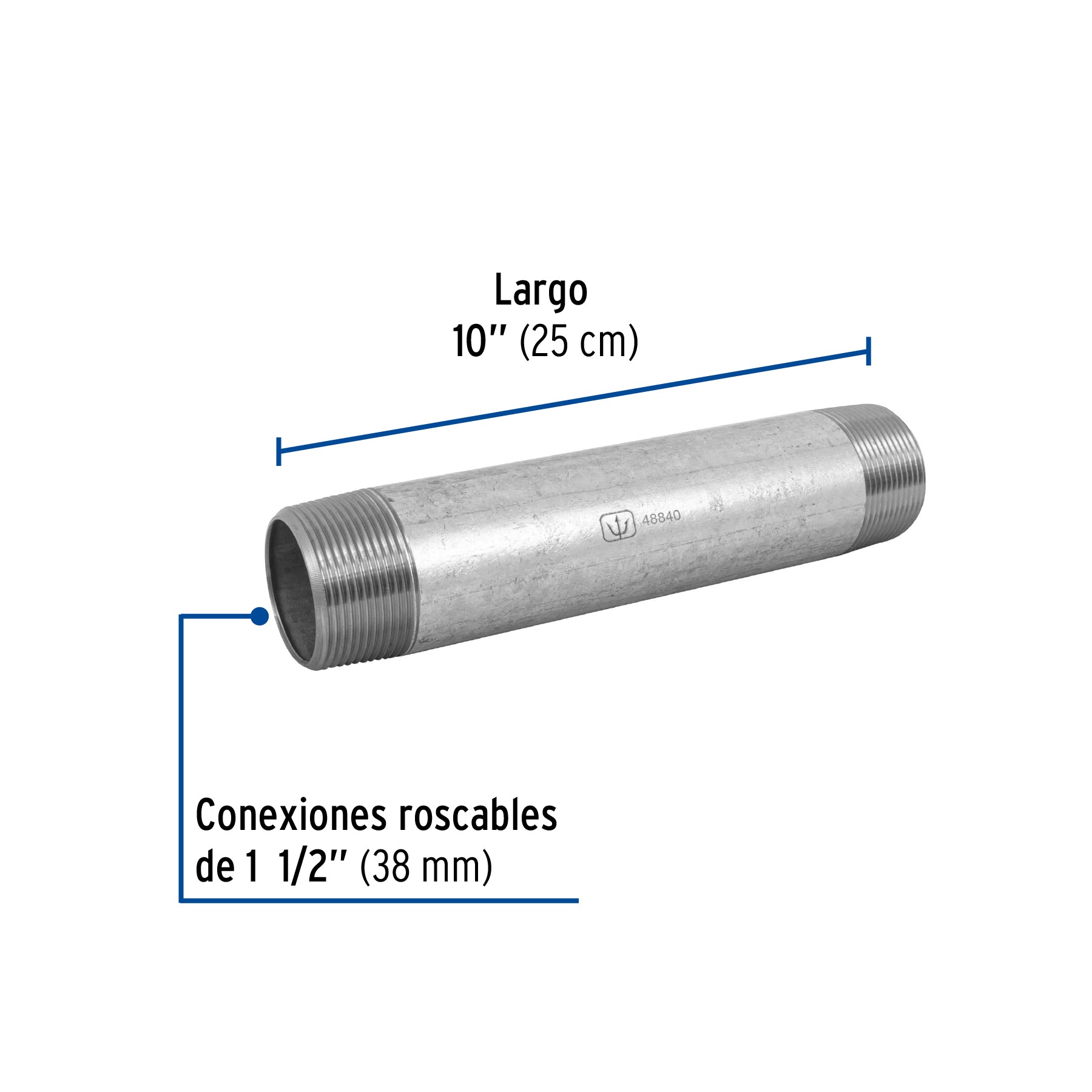 Niple de acero galvanizado 1-1/2 x 10', FOSET. Modelo: CG-441