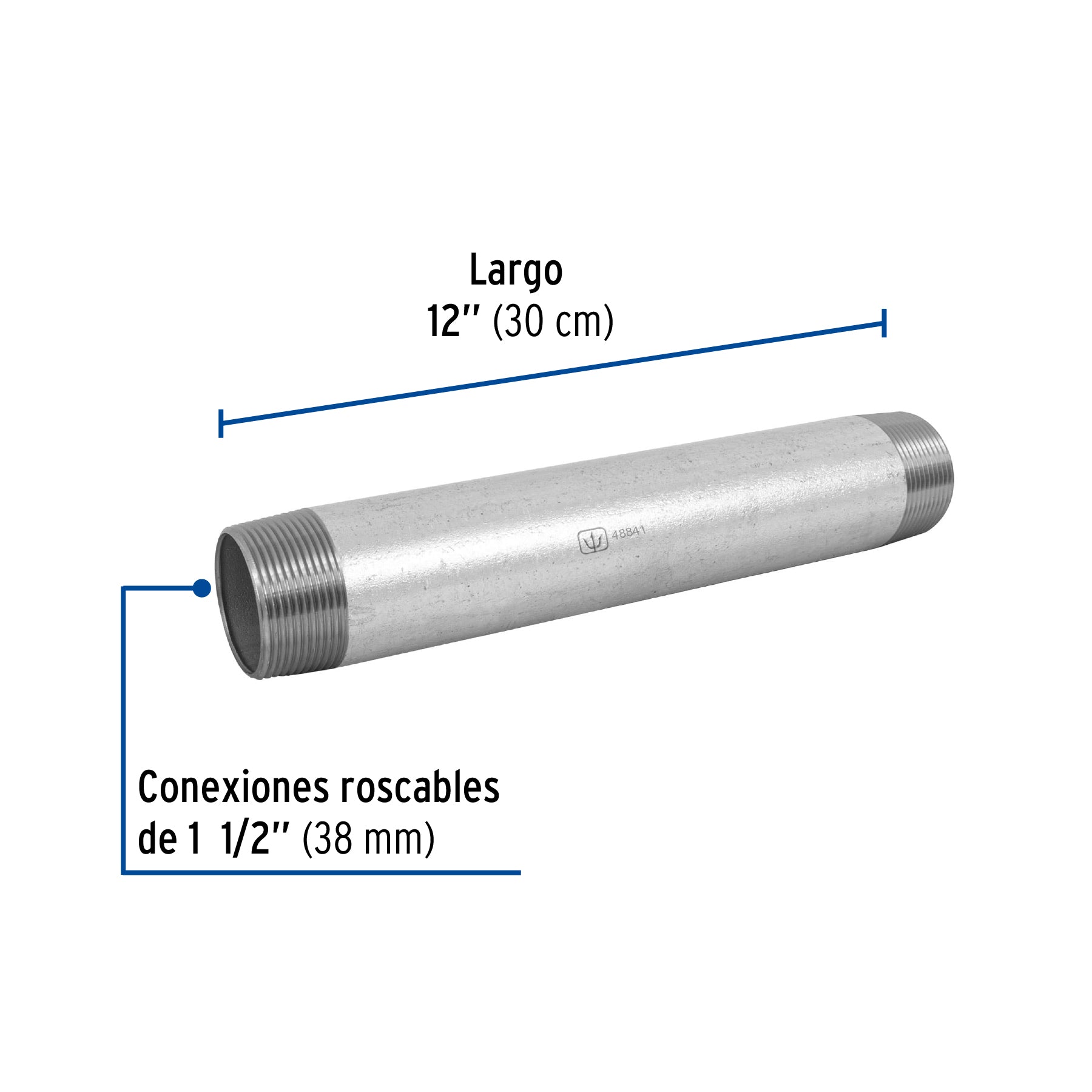 Niple de acero galvanizado 1-1/2 x 12', FOSET. Modelo: CG-442
