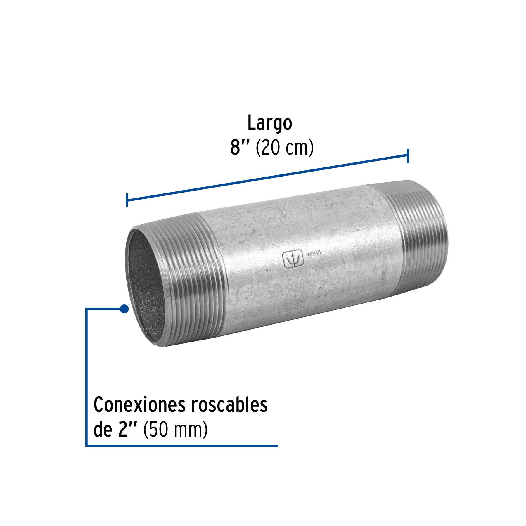 Niple de acero galvanizado 2 x 8', FOSET. Modelo: CG-446