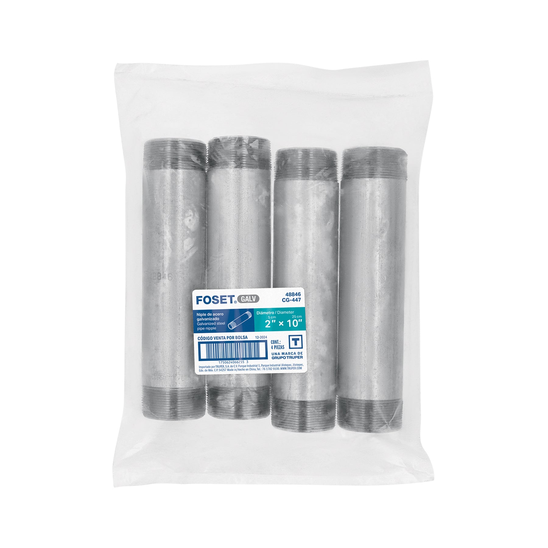 Niple de acero galvanizado 2 x 10', FOSET. Modelo: CG-447