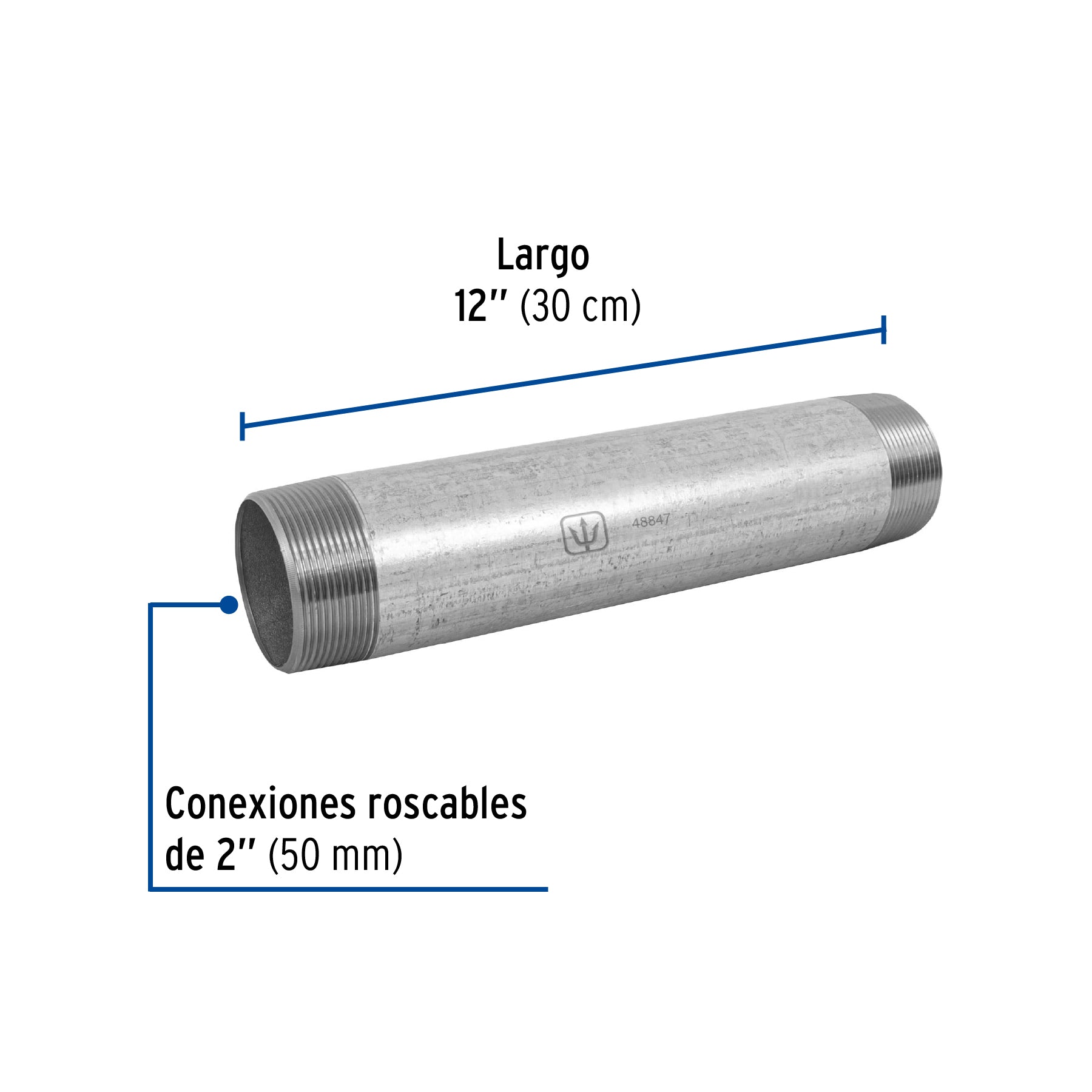 Niple de acero galvanizado 2 x 12', FOSET. Modelo: CG-448