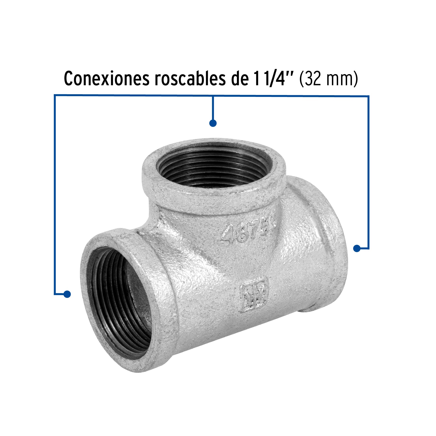 Tee sencilla 1-1/4' acero galvanizado, FOSET. Modelo: CG-704