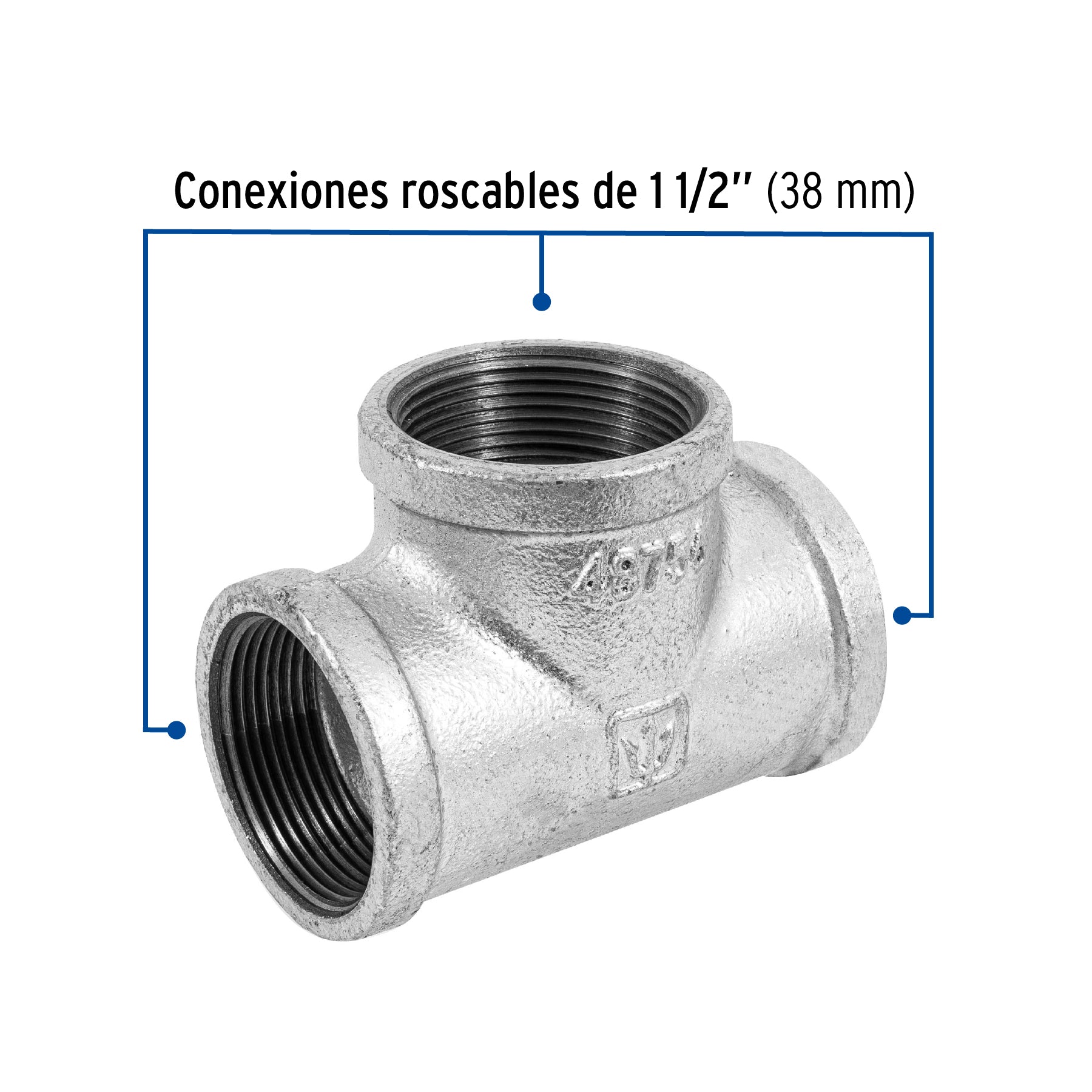 Tee sencilla 1-1/2' acero galvanizado, FOSET. Modelo: CG-705