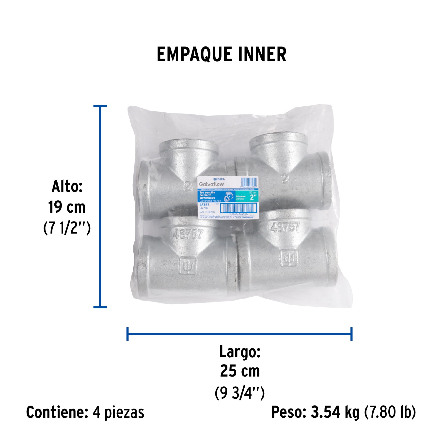 Tee sencilla 2' acero galvanizado, FOSET. Modelo: CG-706