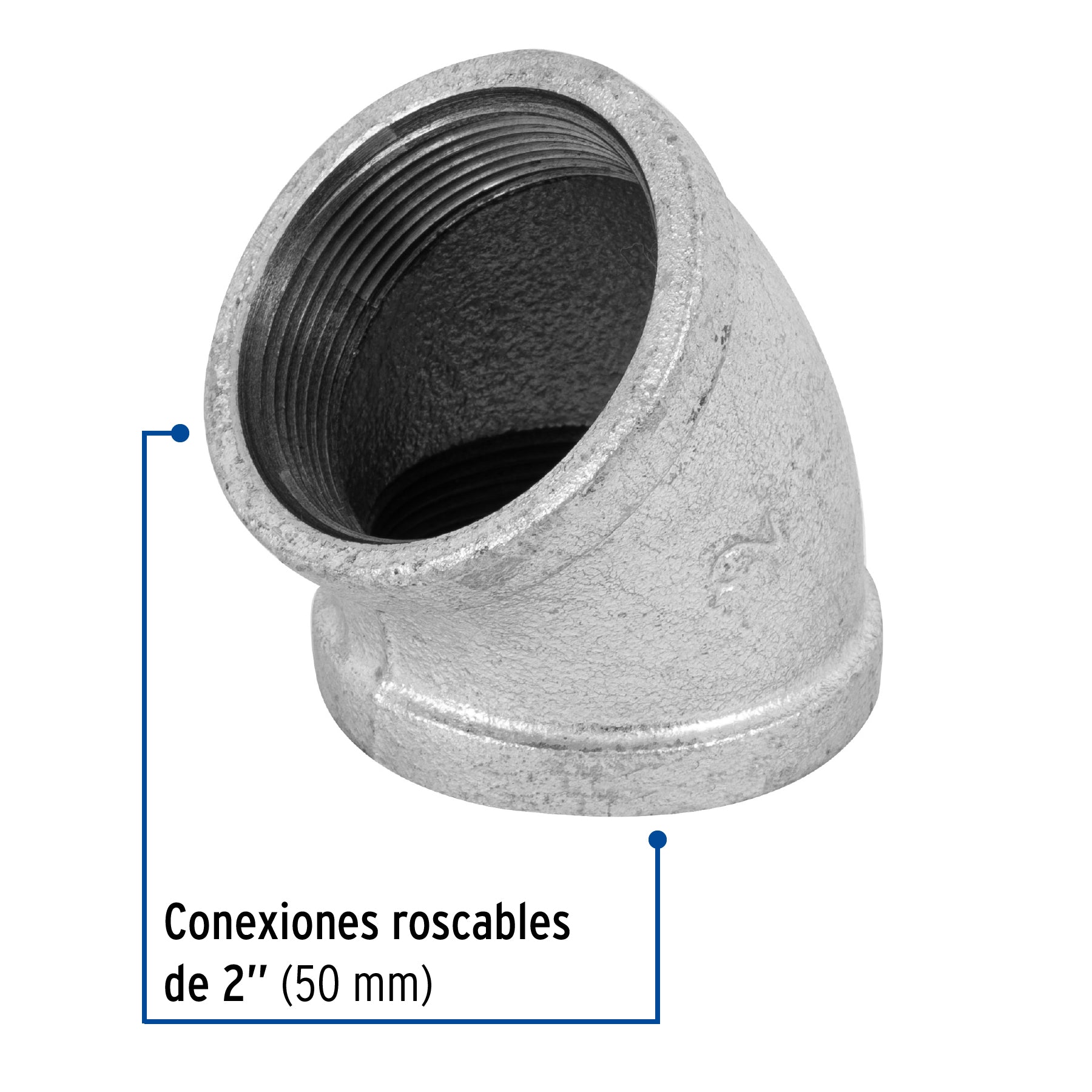Codo 45° acero galvanizado de 2', FOSET. Modelo: CG-866