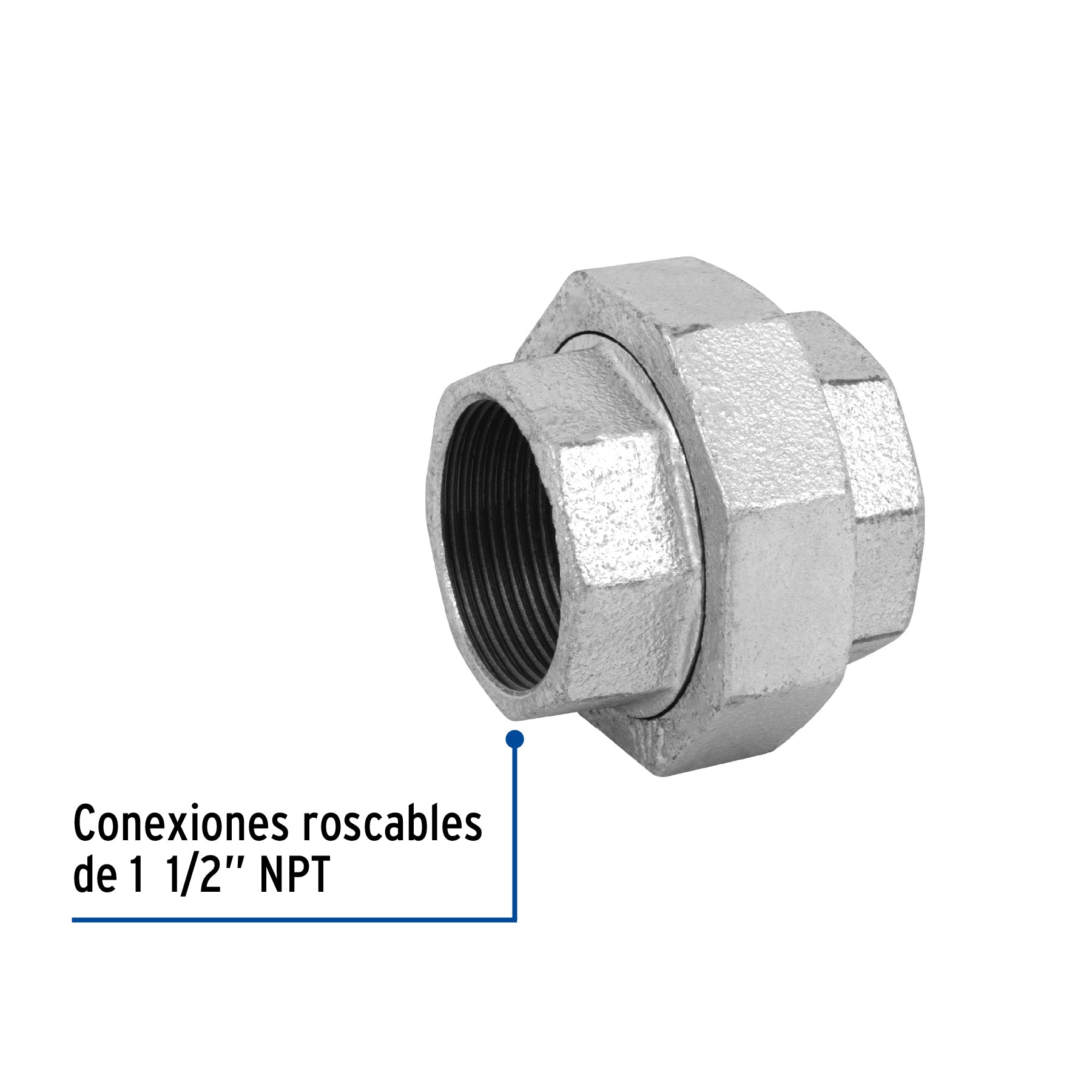 Tuerca unión 1-1/2' acero galvanizado, FOSET. Modelo: CG-975