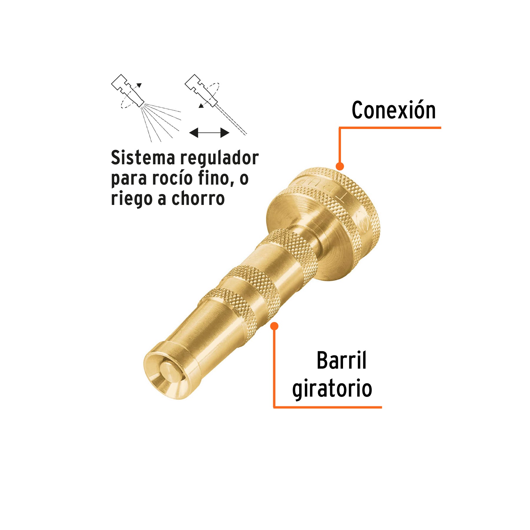 Chiflón 3-1/2' de latón maquinado para manguera, TRUPER. Modelo: CHMA-3.5