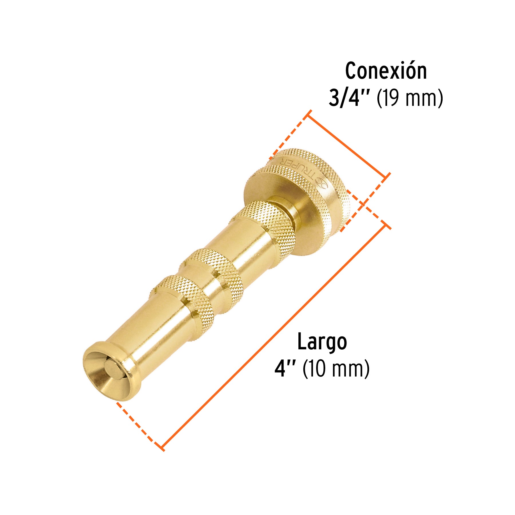 Chiflón 4' de latón maquinado para manguera, TRUPER. Modelo: CHMA-4