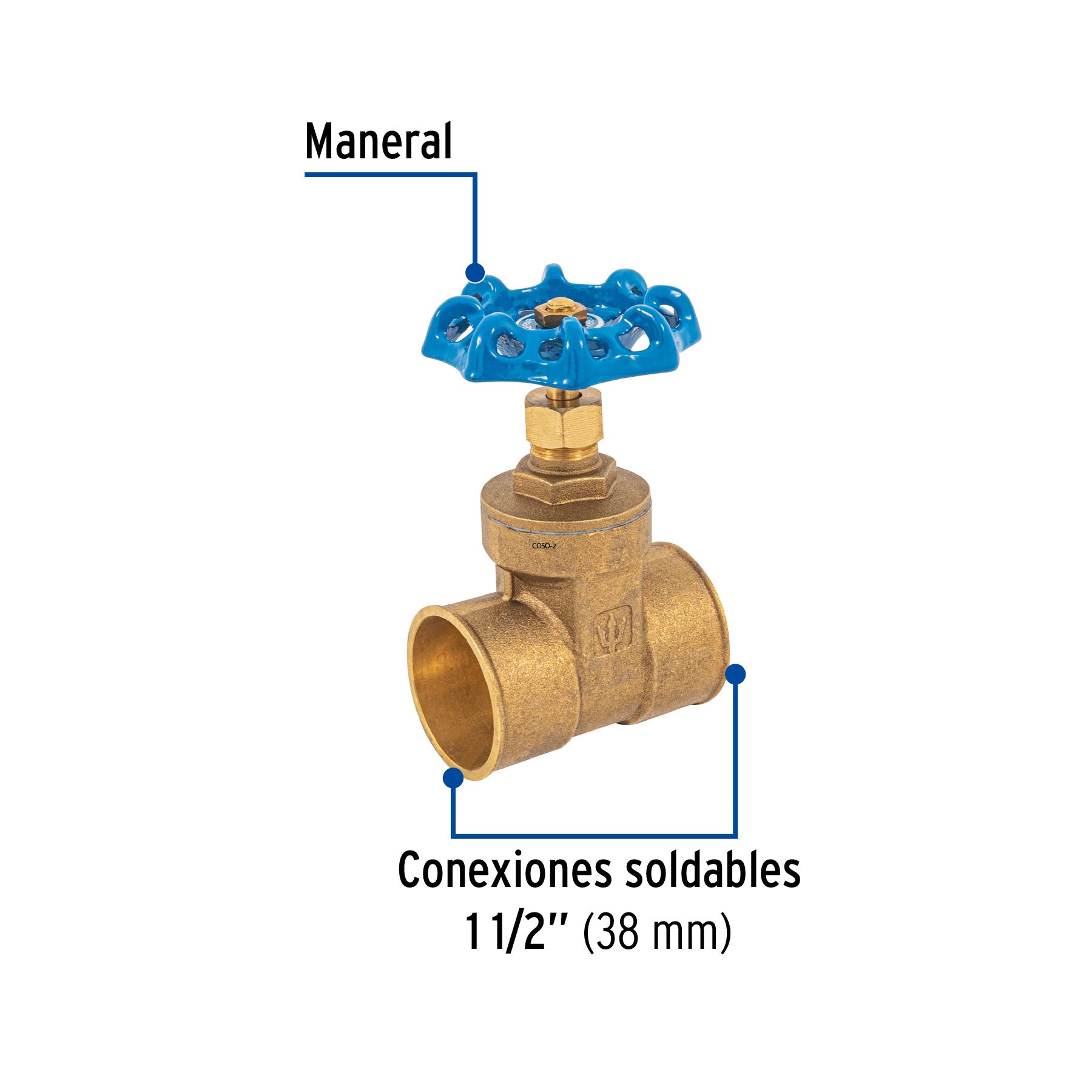 Válvula de compuerta de latón soldable de 1 1/2', FOSET. Modelo: COSO-1-1/2