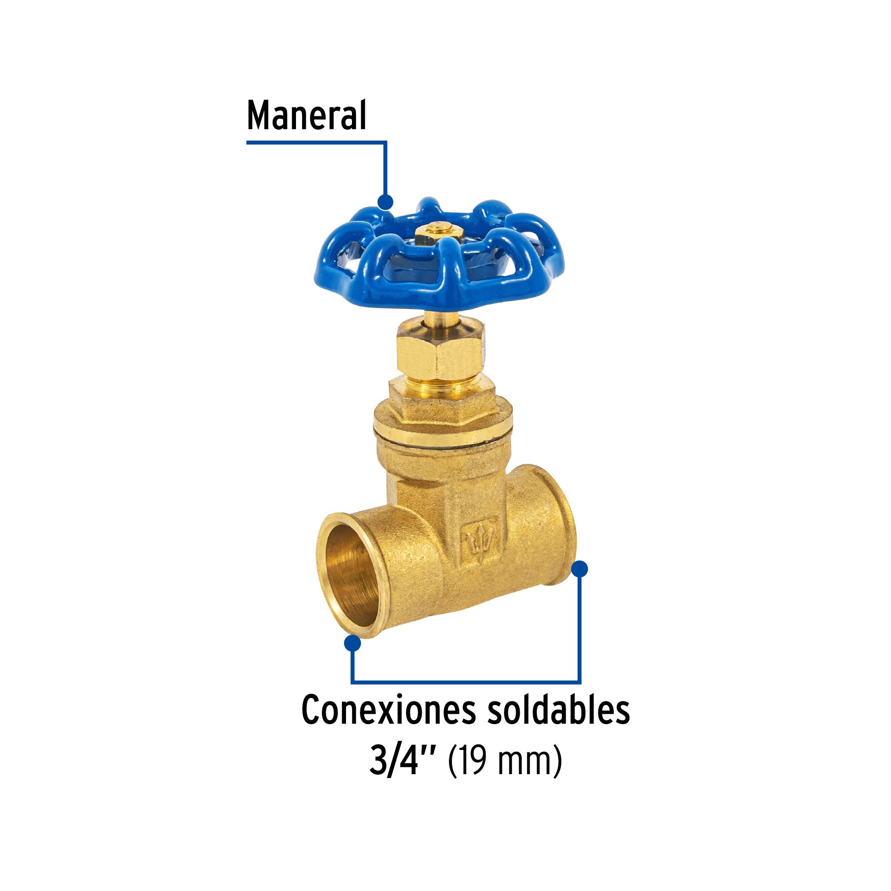 Válvula de compuerta de latón soldable de 3/4', FOSET. Modelo: COSO-3/4