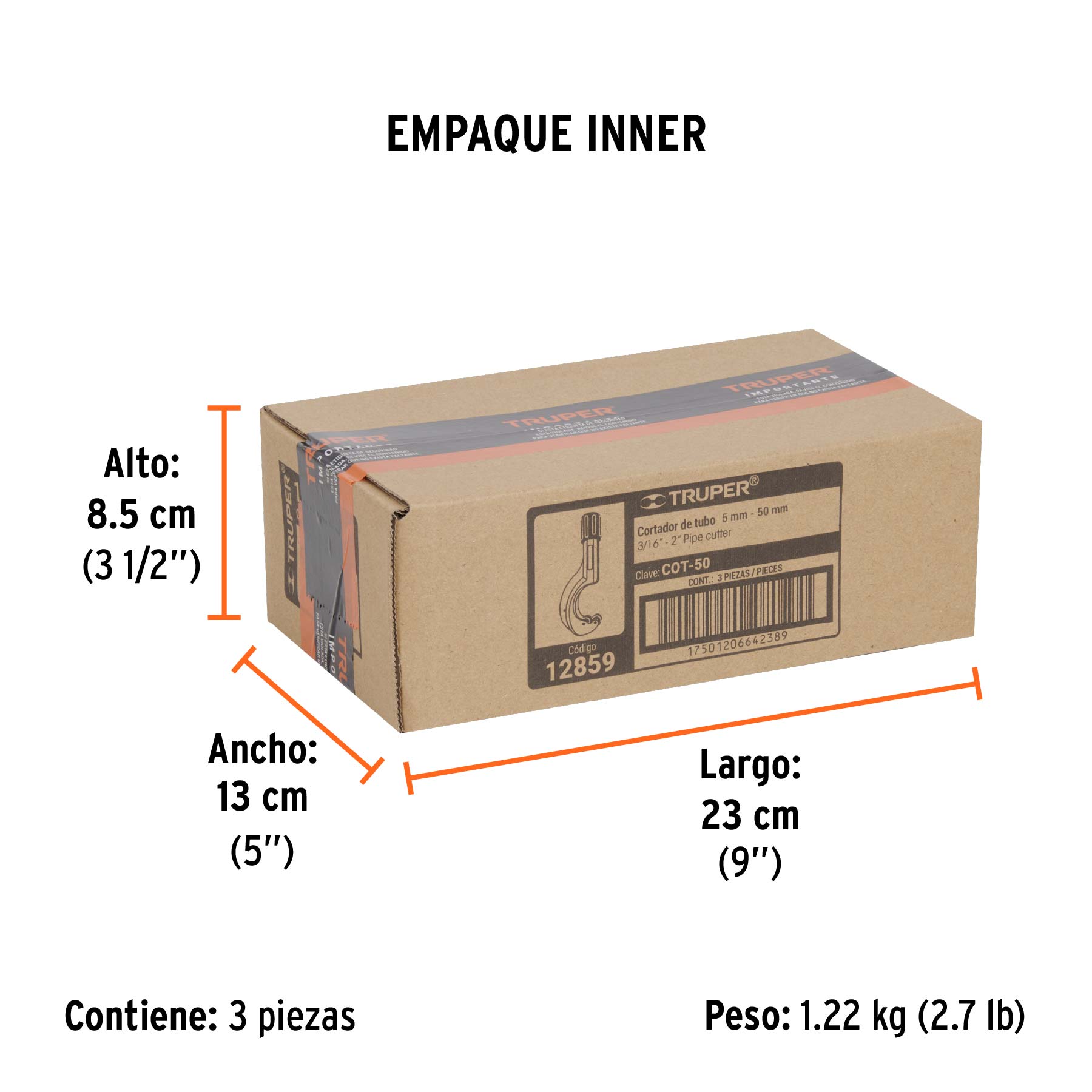 Cortador de tubo de cobre 3/16' a 2' cuchilla 18 mm, TRUPER. Modelo: COT-50